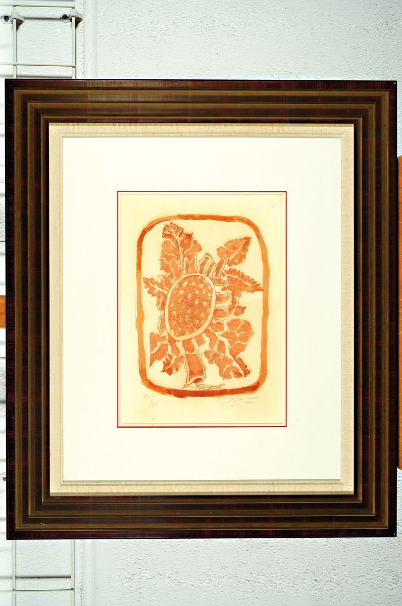 George Braque,1882-1963, Fleurs d'autommne, um 1950, handsigniert und nummeriert, Ansicht einer Sonnenblume, unter Glas, PP., hochwertige ...