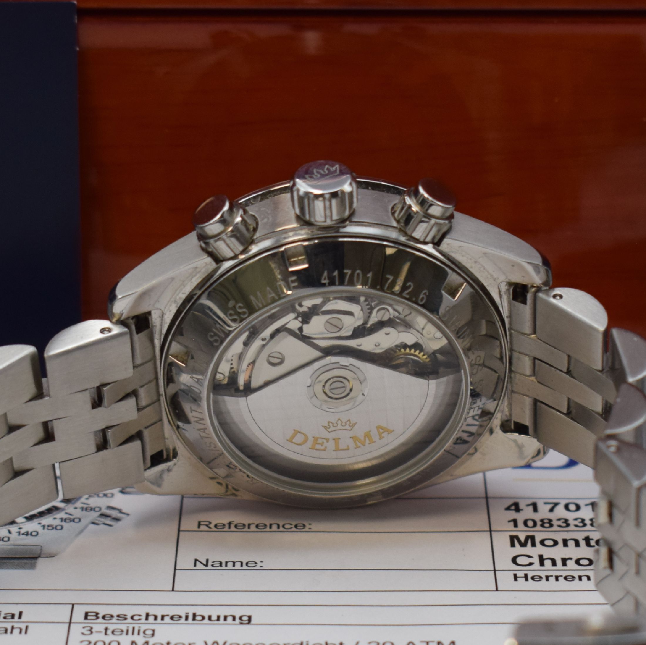 Detail d: DELMA Herrenchronograph Montego in Stahl Referenz 41701.732.6.011, Schweiz um 2020, Automatik, beids. verg. Geh., Boden u. Krone verschr., Saphirgl., ...