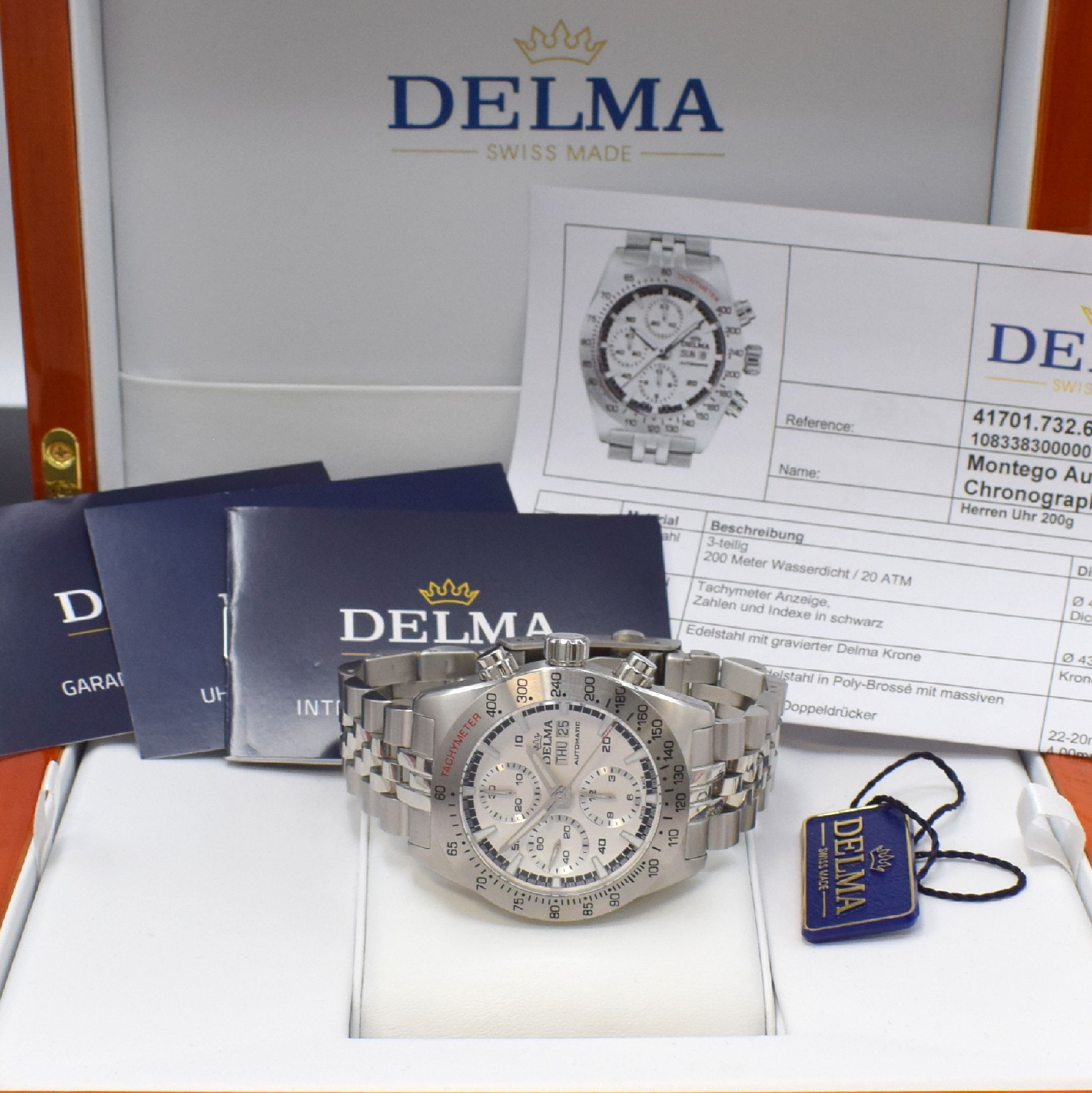Detail f: DELMA Herrenchronograph Montego in Stahl Referenz 41701.732.6.011, Schweiz um 2020, Automatik, beids. verg. Geh., Boden u. Krone verschr., Saphirgl., ...