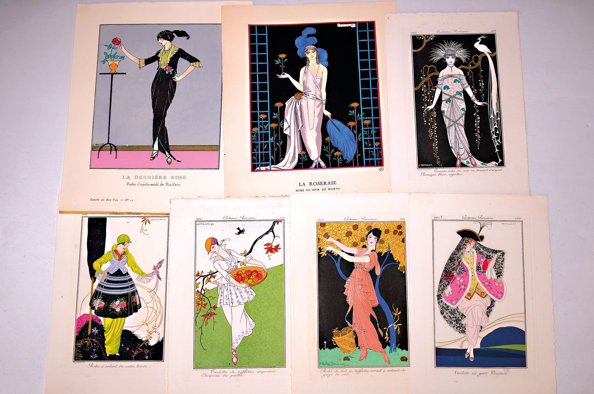 20 Modestiche, Costume Paris, aus der Jugendstil- u. Art-Deco Zeit, 8 Stiche aus der Gazette du Bon Ton, 1913 und 1920 und 13 Stiche aus Journal des ...