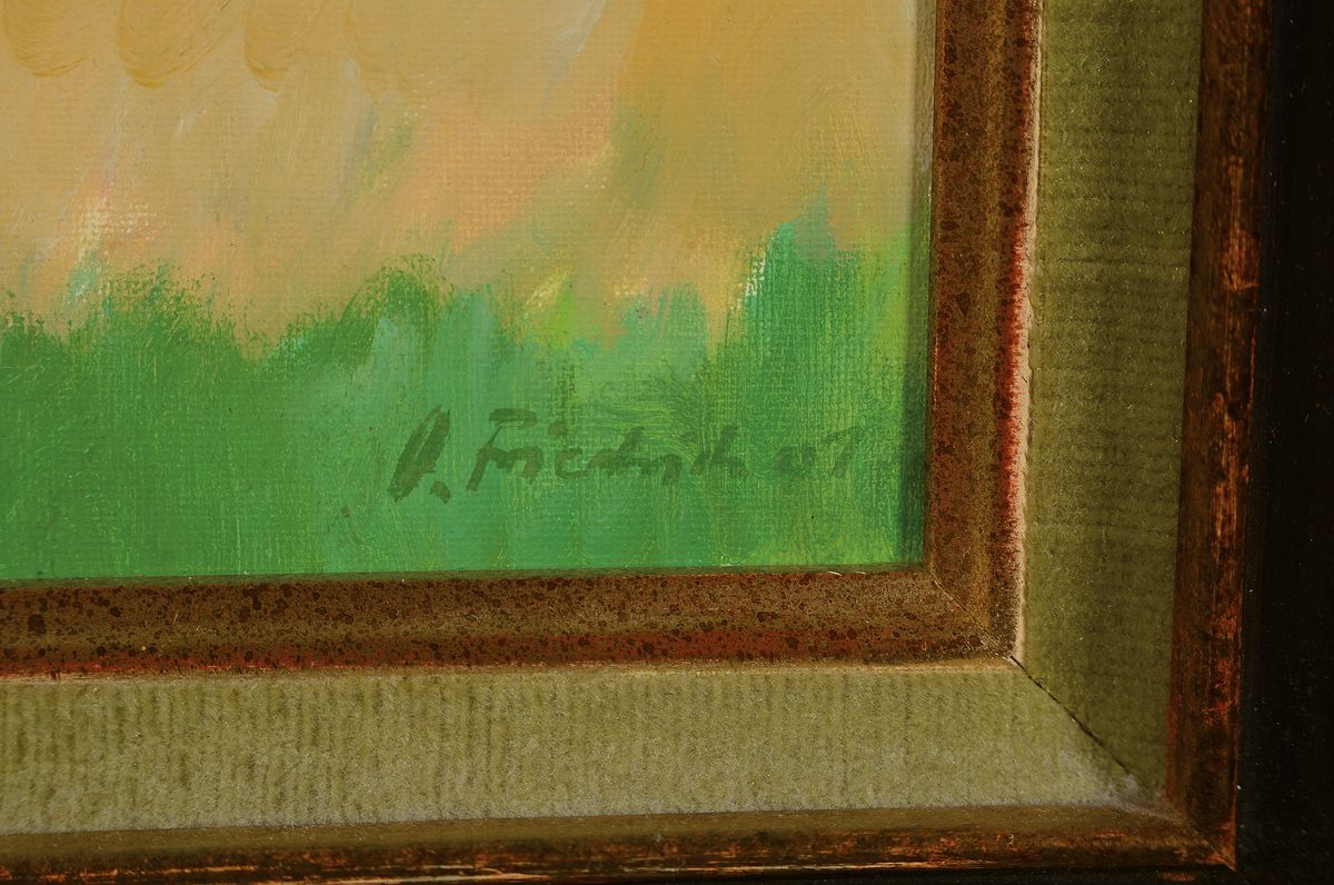 Detail a: Heinz Friedrich, 1924-2018 Schwetzingen, Der Spaziergang, Öl/Malkarton, rechts unten signiert und dat. 01, ca. 42x32cm, R. ca. 64x54cm, ehem. ...