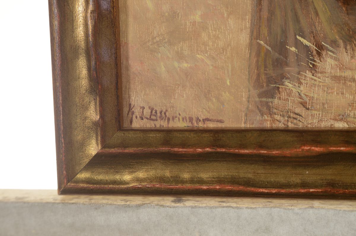 Detail a: Konrad Immanuel Böhringer, 1863 Grimma - 1940 Dresden, Bäuerin mit Milchkanne im Weizenfeld, gekonnte Charakterisierung des bäuerlichen ...