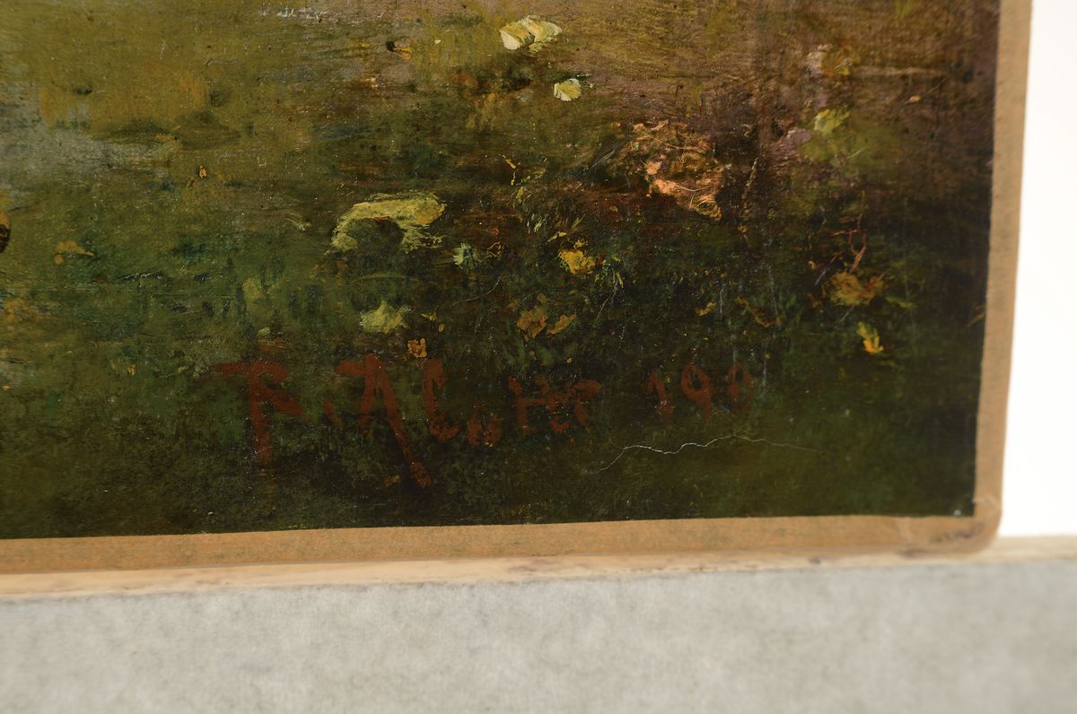 Detail a: Robert Alott, 1850 Graz-1910 Wien, ländliche Straßenszene nördlich der Alpen, rechts unten signiert, unleserlich datiert "190...", ...