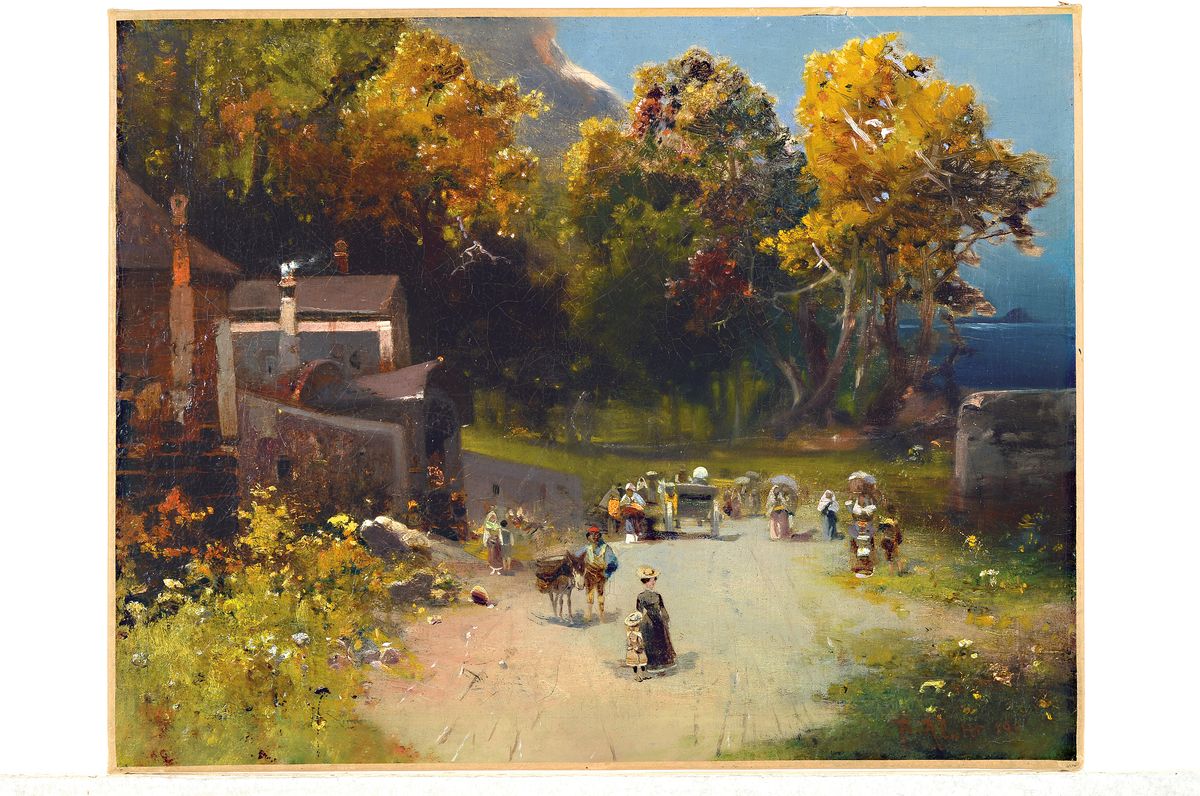 Detail k: Robert Alott, 1850 Graz-1910 Wien, ländliche Straßenszene nördlich der Alpen, rechts unten signiert, unleserlich datiert "190...", ...