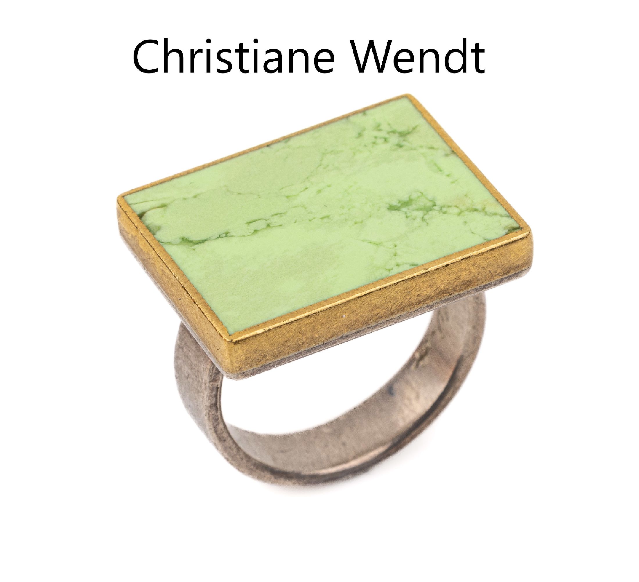 Silber und GG Designer-Ring mit Zitronenchrysopras, 925er Silber und GG, Meistermarke CHRISTIANE WENDT, Zitronenchrysoprasscheibe, verbödet, ...