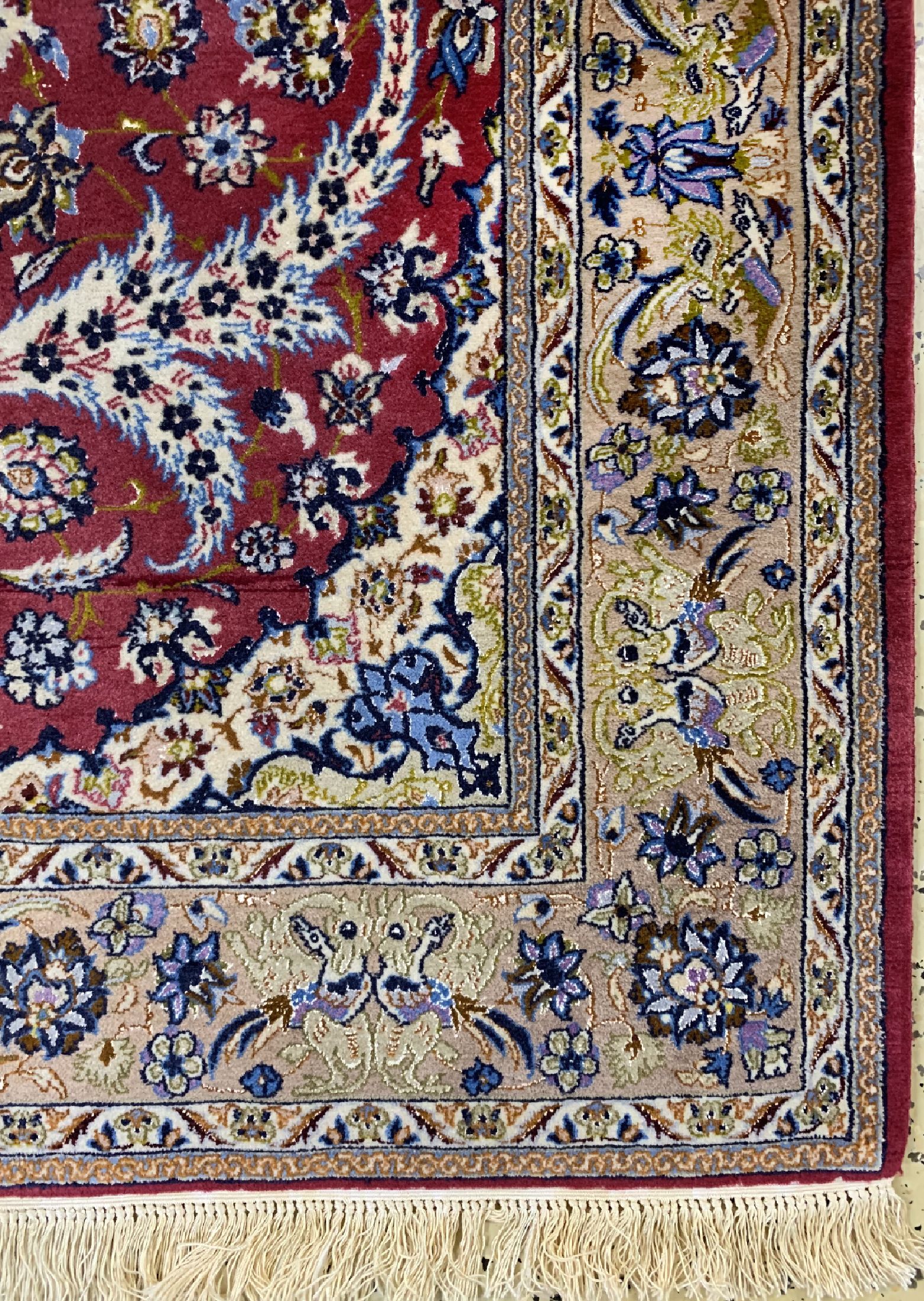 Detail a: Esfahan fein, Persien, ca. 50 Jahre, Korkwolle mit und auf Seide, ca. 165 x 115 cm,ca. 1,0 Mio. Kn/qm, EHZ: 1-2