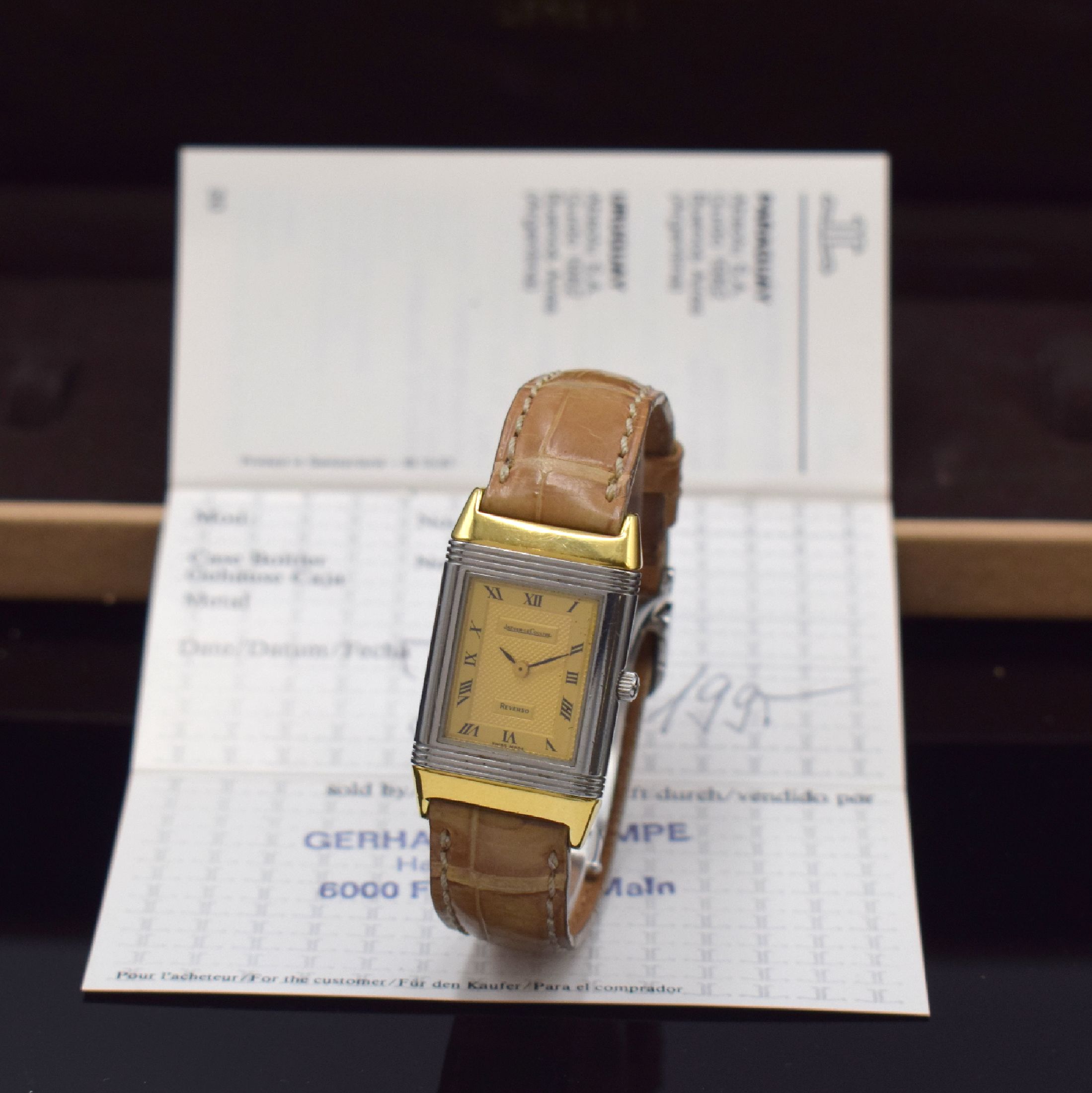Jaeger-LeCoultre Reverso Damenarmbanduhr in Edelstahl und Gold Referenz 261.5.08, Schweiz um 1995, quarz, drehbares Wendegehäuse, Rückseite m. ...