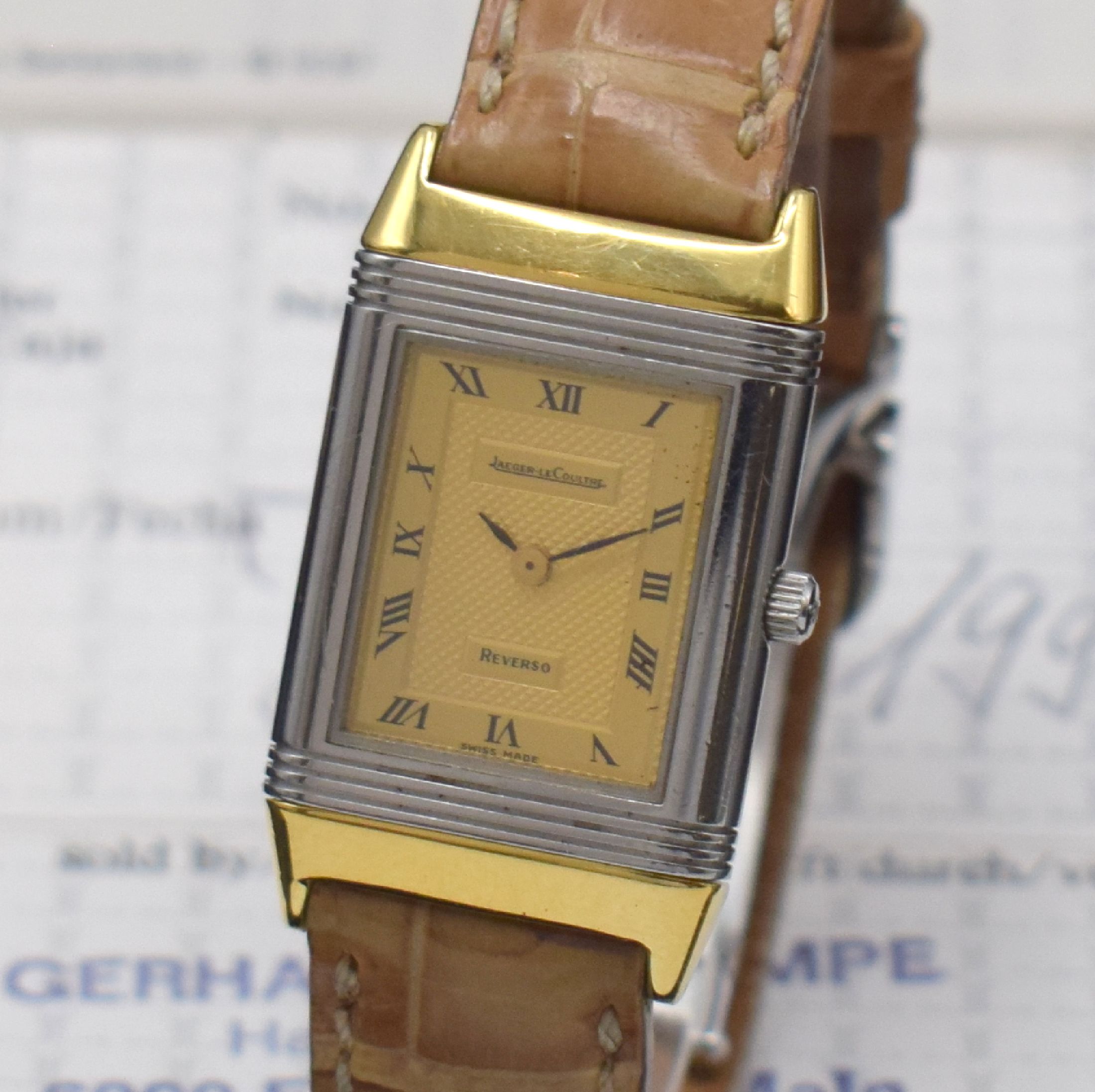 Detail a: Jaeger-LeCoultre Reverso Damenarmbanduhr in Edelstahl und Gold Referenz 261.5.08, Schweiz um 1995, quarz, drehbares Wendegehäuse, Rückseite m. ...
