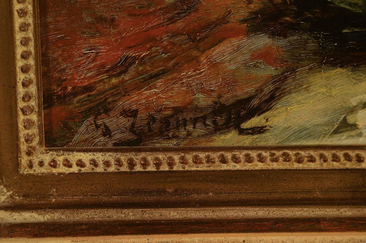 Detail a: Georges Jeannin, 1841-1925 Paris, Stillleben mit Pfingstrosen und Rosen, links unten signiert, Öl/Holz, 33x24 cm, Rahmen 42x33 cm; Stilllebenmaler, ...