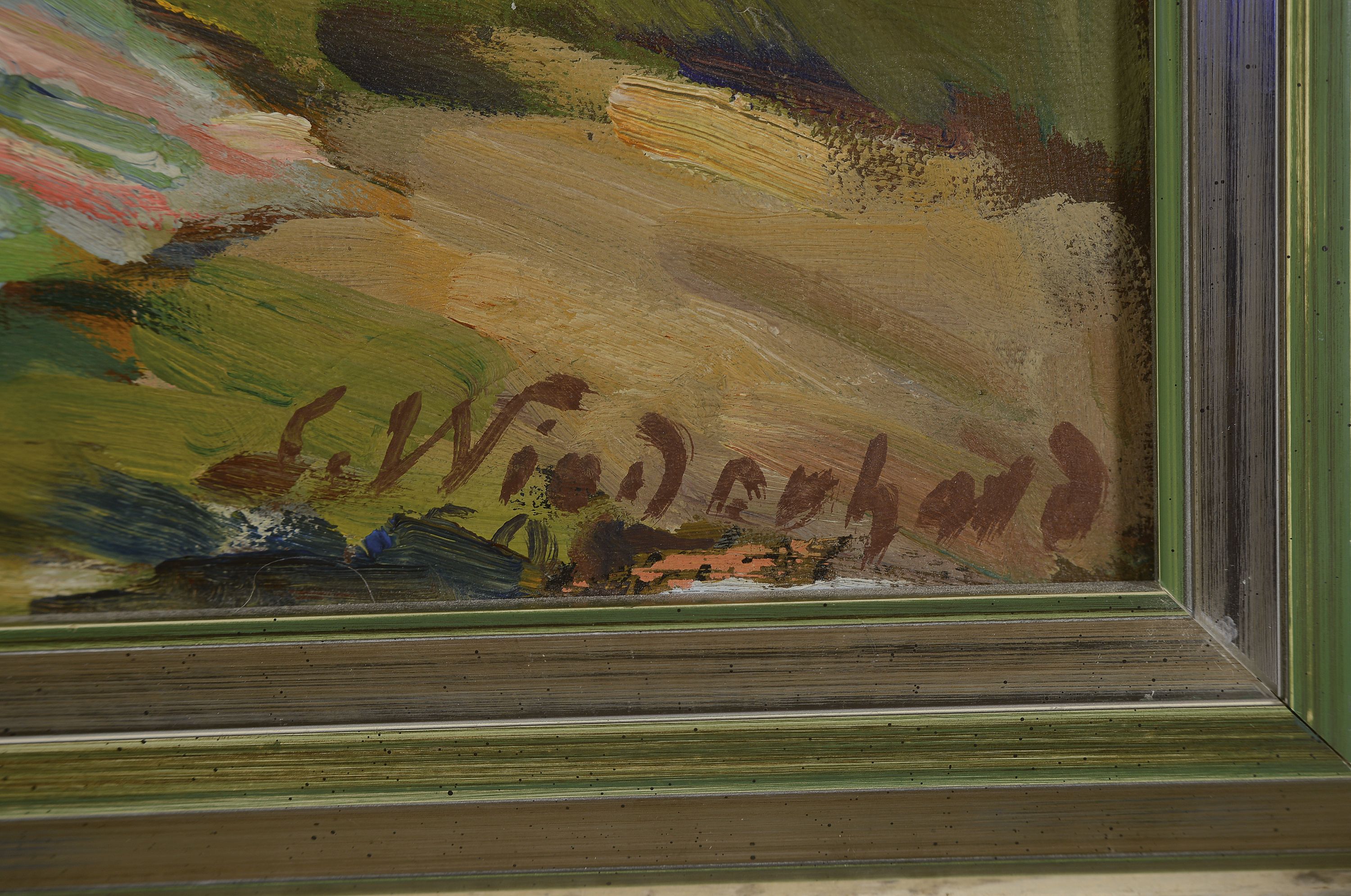 Detail a: Carl Wiederhold, 1863 Hannover-1961 Bückeburg , Bathseba beim Bade, eingebettet in Landschaft, Öl/Malkarton, Rahmen 33x41 cm; Ausbildung am ...