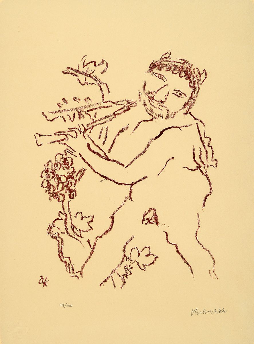 Oskar Kokoschka, 1886-1980, "Flöte spielender Pan", Original-Lithografie, ca. 26 x 22, nummeriert 51/100, handsigniert, Editionde ...
