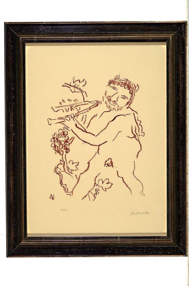Detail k: Oskar Kokoschka, 1886-1980, "Flöte spielender Pan", Original-Lithografie, ca. 26 x 22, nummeriert 51/100, handsigniert, Editionde ...