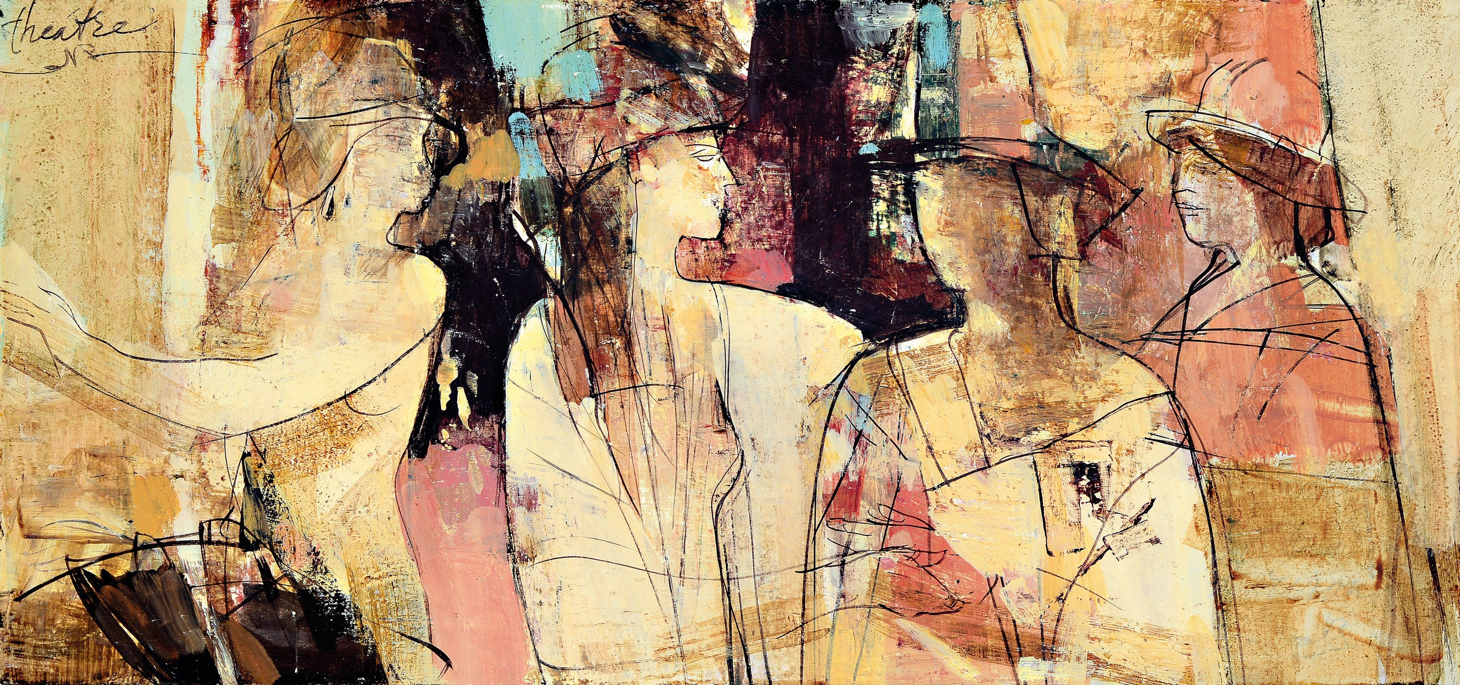 Paul de Roos, 3 Arbeiten Öl/Holz, zwei stehende Figuren in antikisierender Tracht, eine Figurengruppe, signiert, je 48x20bzw 1x 20x48 cm