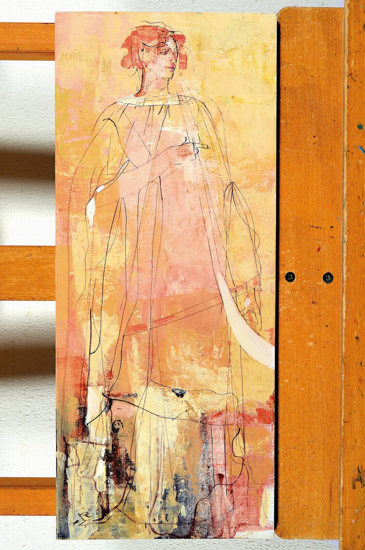 Detail m: Paul de Roos, 3 Arbeiten Öl/Holz, zwei stehende Figuren in antikisierender Tracht, eine Figurengruppe, signiert, je 48x20bzw 1x 20x48 cm