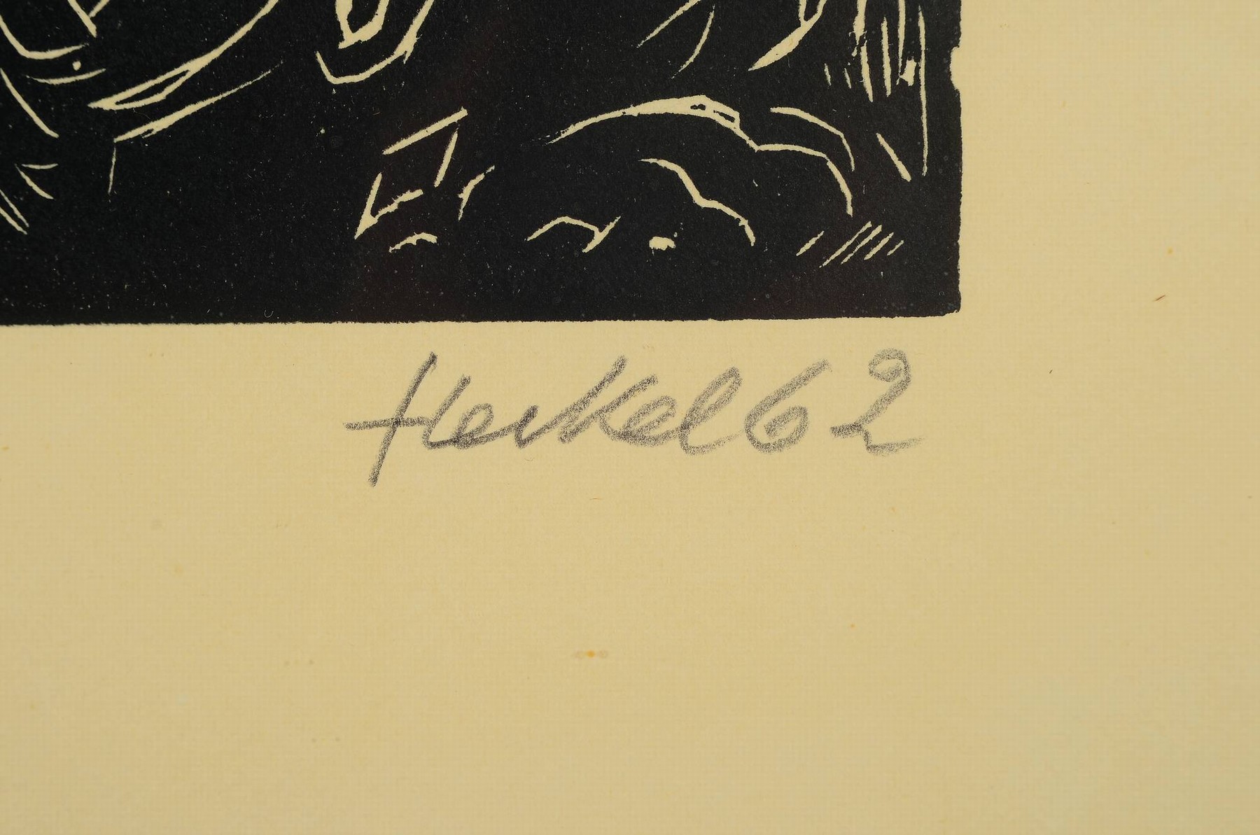 Detail a: Erich Heckel, 1883-1970, Holzschnitt, "Ruhende" so bez., handsigniert und datiert 1962, unter Glas, schmaler Rahmen 49x40 cm
