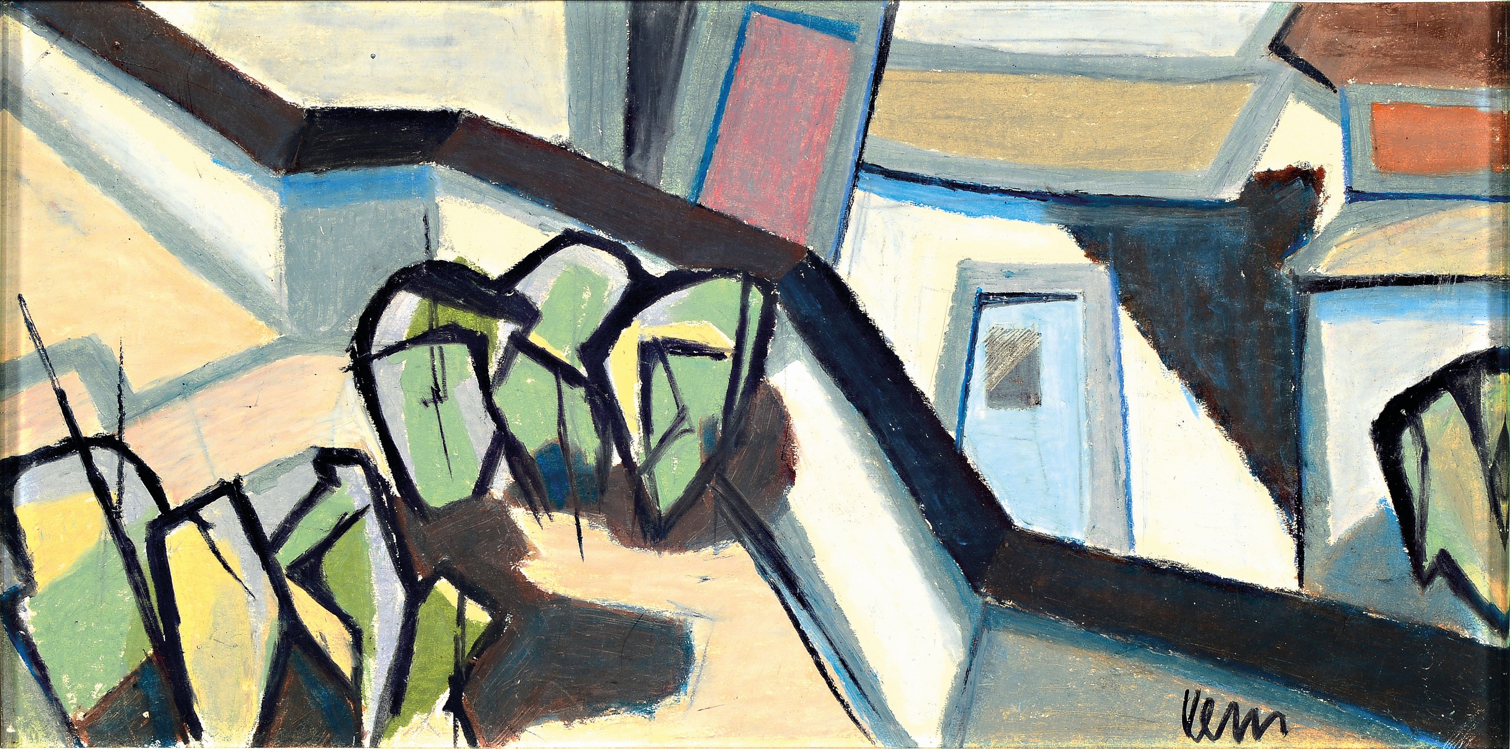 Hans Kern, 1907-1997 Nürnberg, Landschaft, um 1950, Pastellkreide auf Karton, signiert, unter Glas gerahmt, 37x66 cm