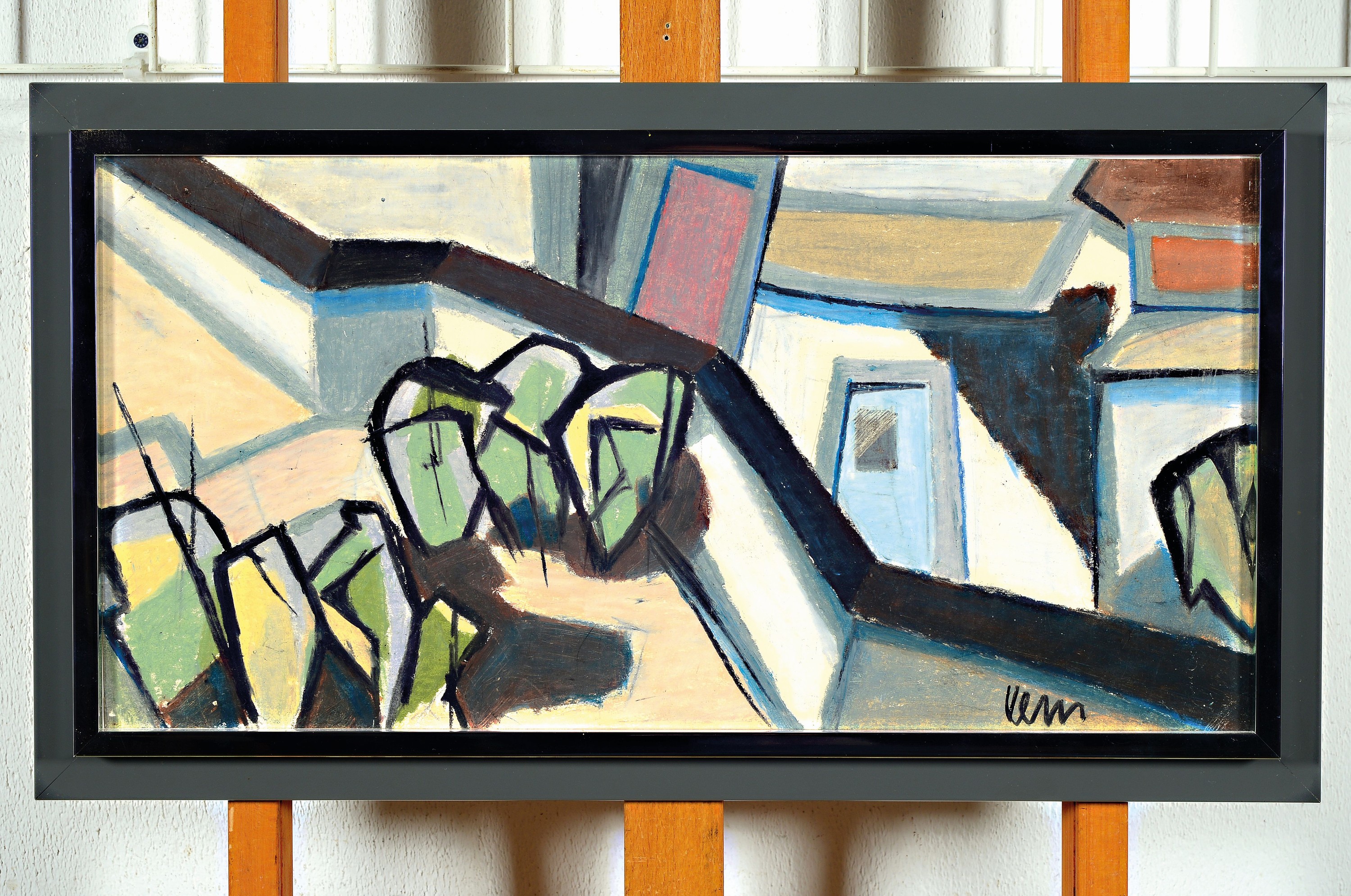 Detail k: Hans Kern, 1907-1997 Nürnberg, Landschaft, um 1950, Pastellkreide auf Karton, signiert, unter Glas gerahmt, 37x66 cm