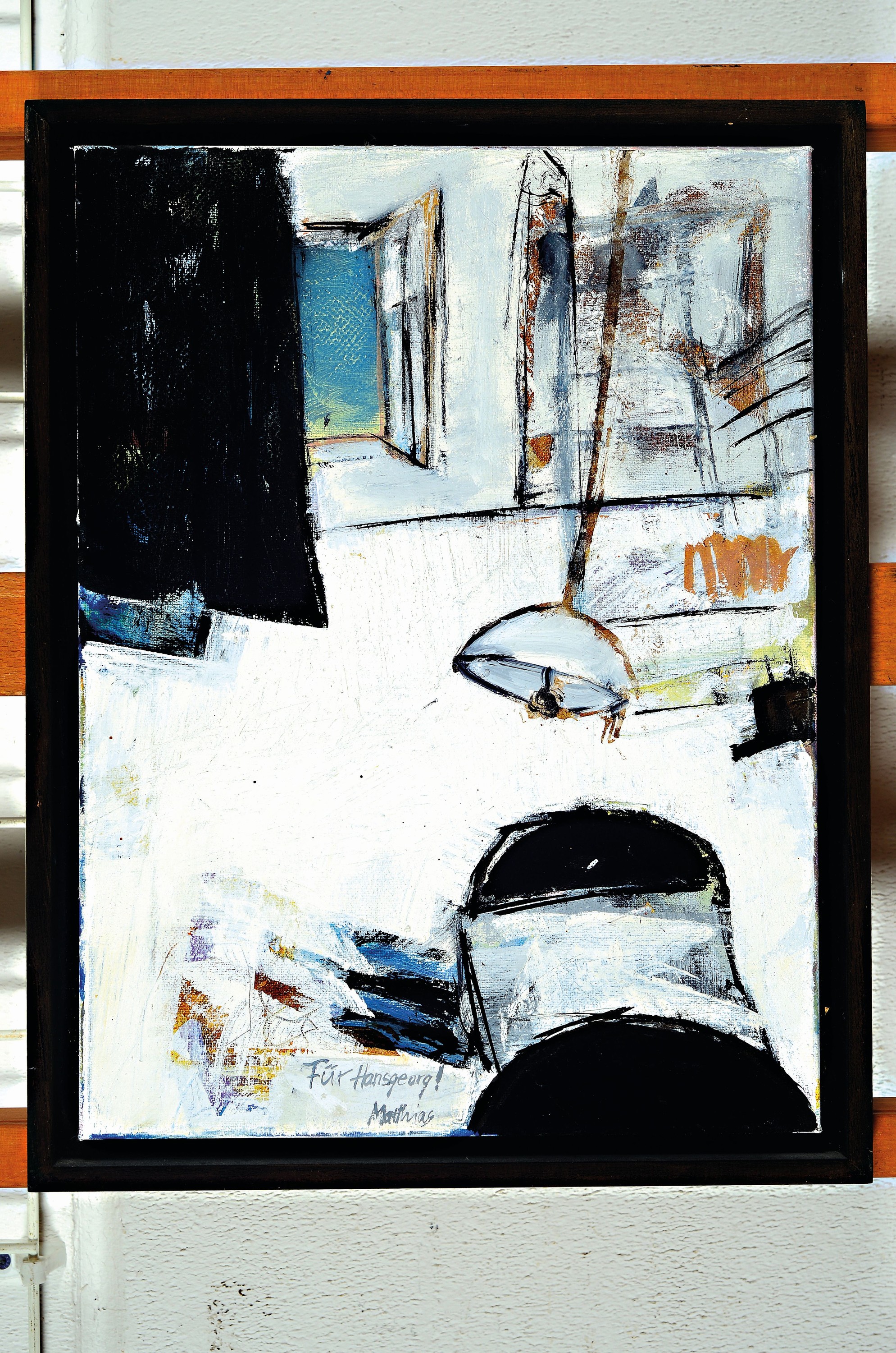 Detail k: Matthias Körner, geb. 1954, 2 Werke Öl/Lwd, Interieurs, je mit persönlicher Widmung, 1x mit Zeichnung auf der Rückseite, 44x34/34x34 cm, ...
