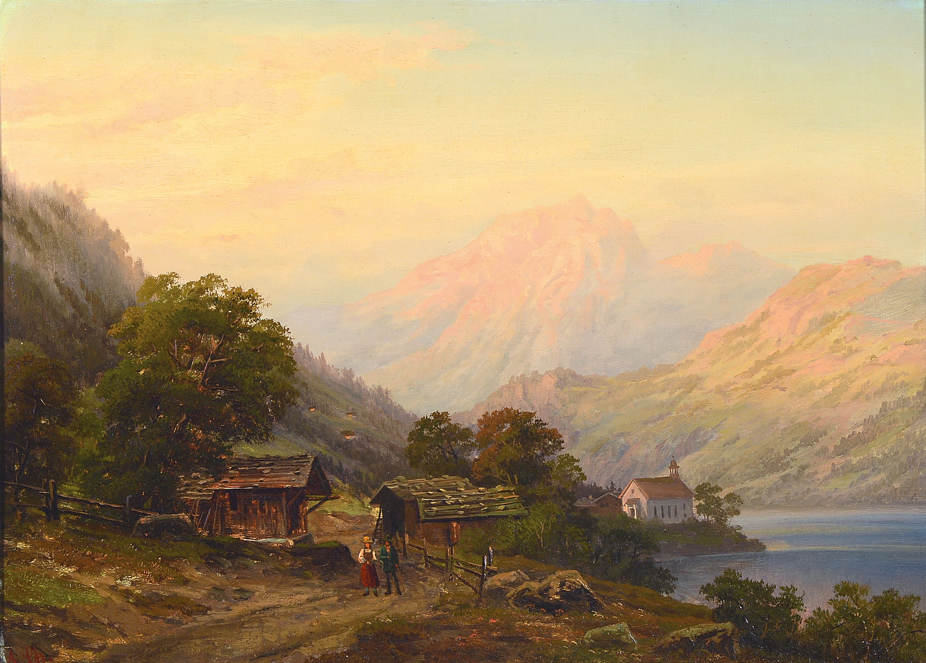 Adolf Chevalier, 1831 Crossen an der Oder - 1907 Berlin, Partie am Vierwaldstädter See, Öl/Lwd, ca. 41 x 58 cm, 61 x 77 cm, Prunkrahmen