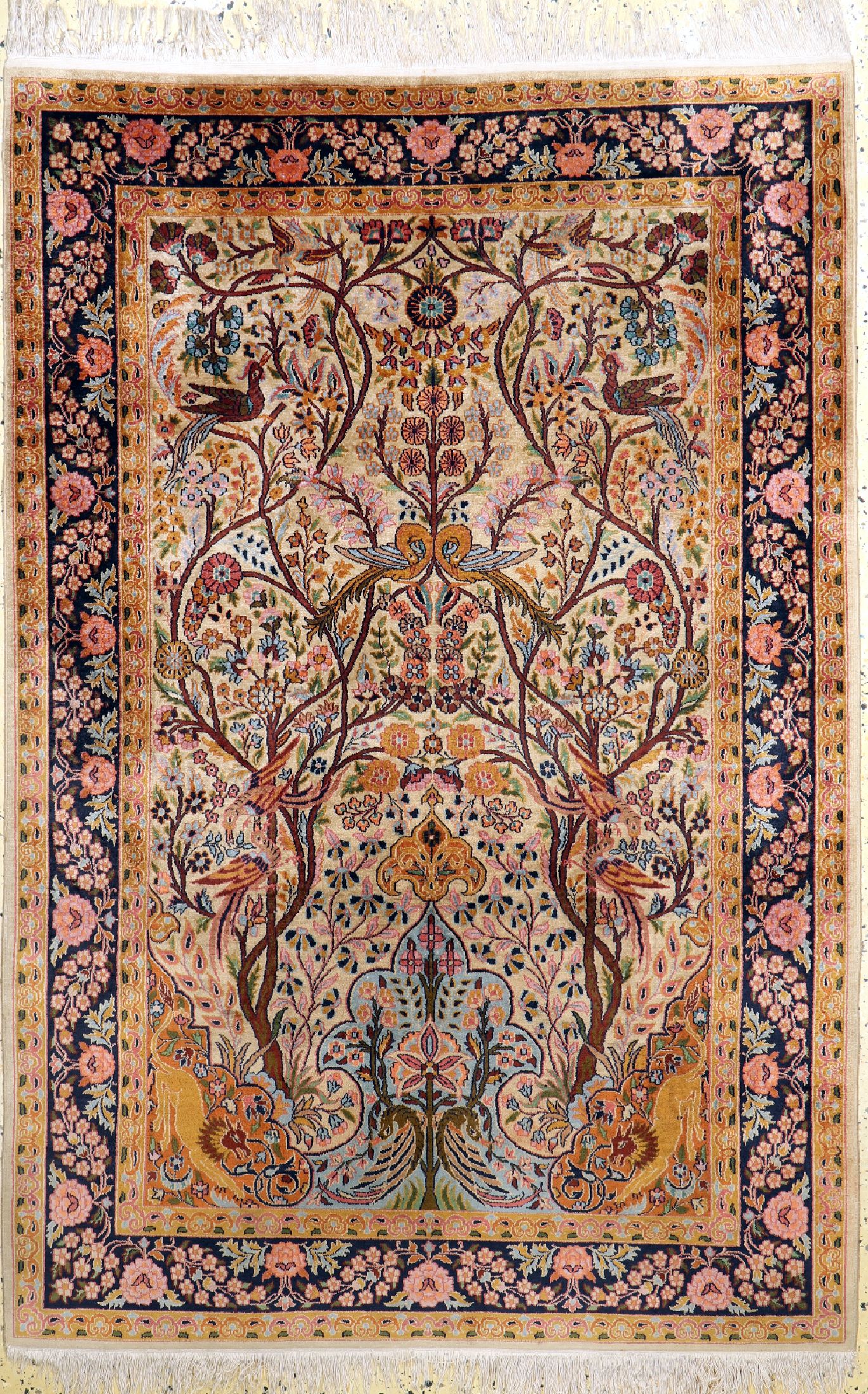 Kaschmir Seide, Indien, ca. 50 Jahre, merzerisierte Baumwolle, ca. 180 x 122 cm, EHZ: 2