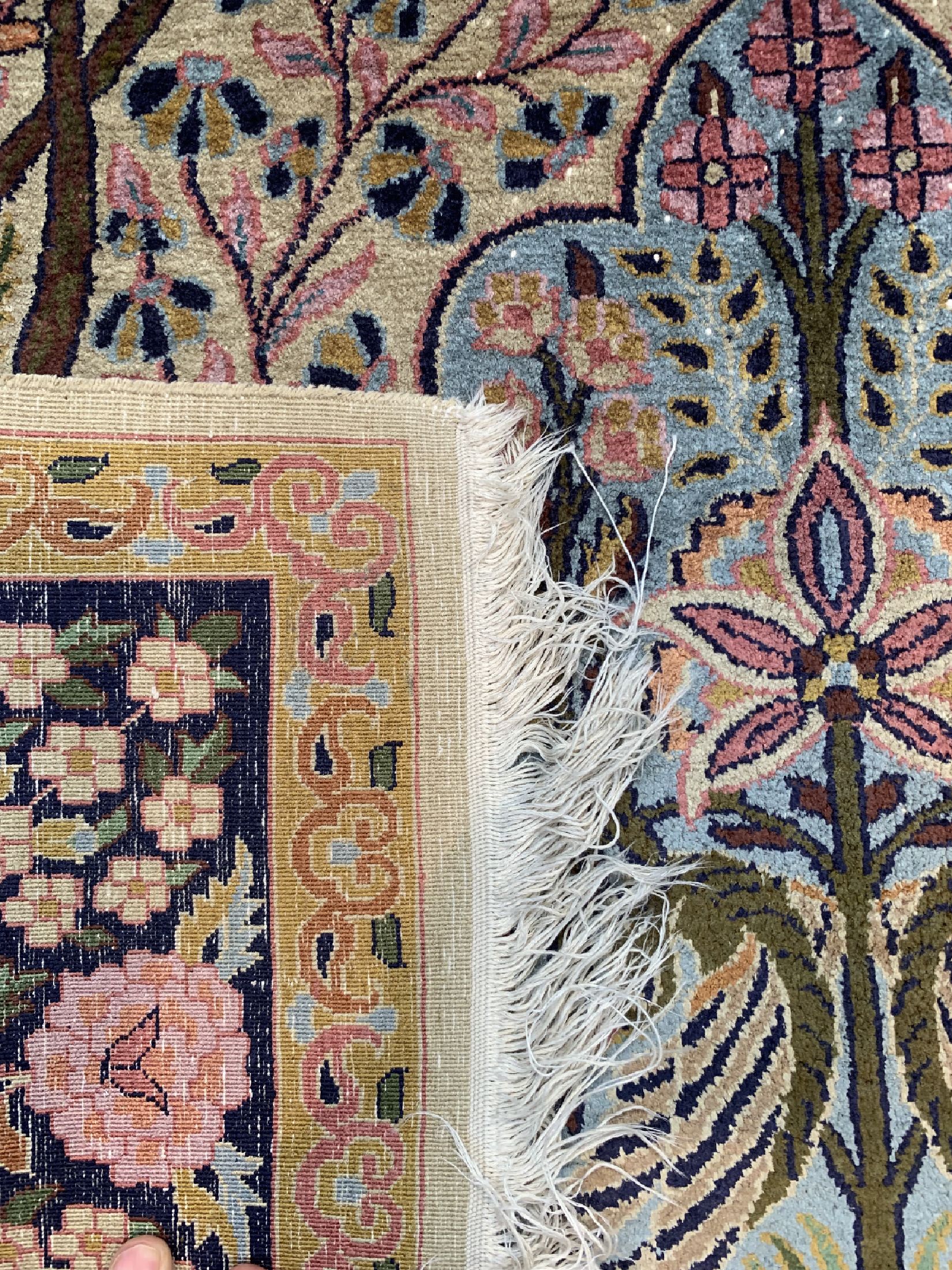 Detail d: Kaschmir Seide, Indien, ca. 50 Jahre, merzerisierte Baumwolle, ca. 180 x 122 cm, EHZ: 2