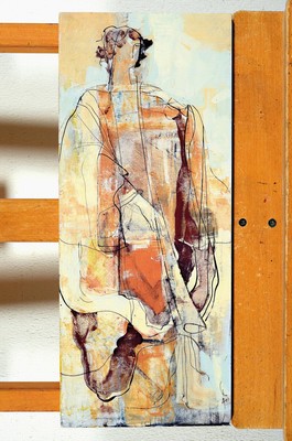 26703950l - Paul de Roos, 3 works in oil/wood, two standing figures in antique costume, a group of figures, signed, each 48x20 and 1x 20x48 cm