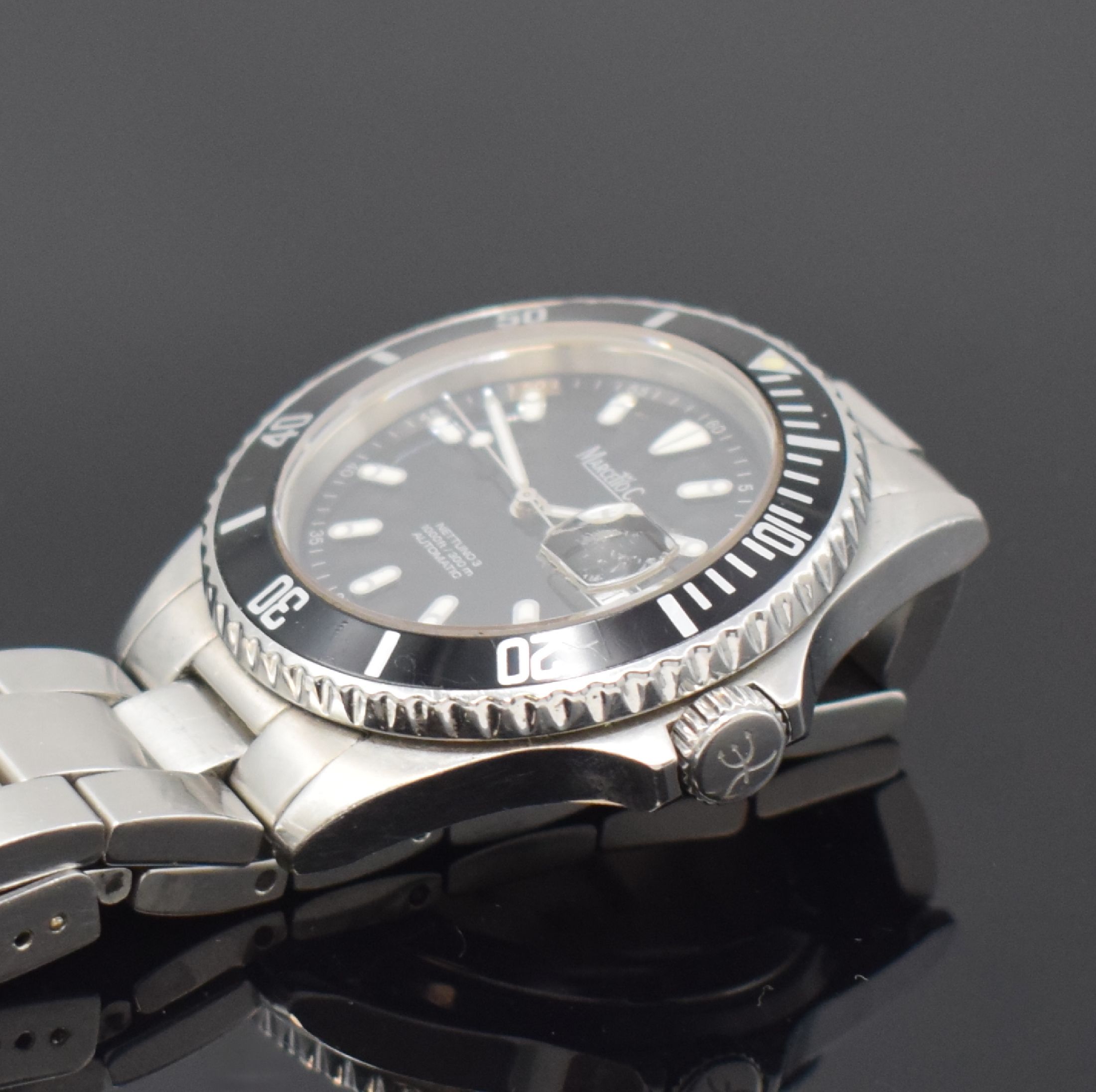 Detail c: MARCELLO C Herrenarmbanduhr Nettuno 3 in Stahl Referenz 2007/A, Schweiz um 2010, Automatik, orig. Gliederband m. Faltschl., Boden u. Krone verschr., ...