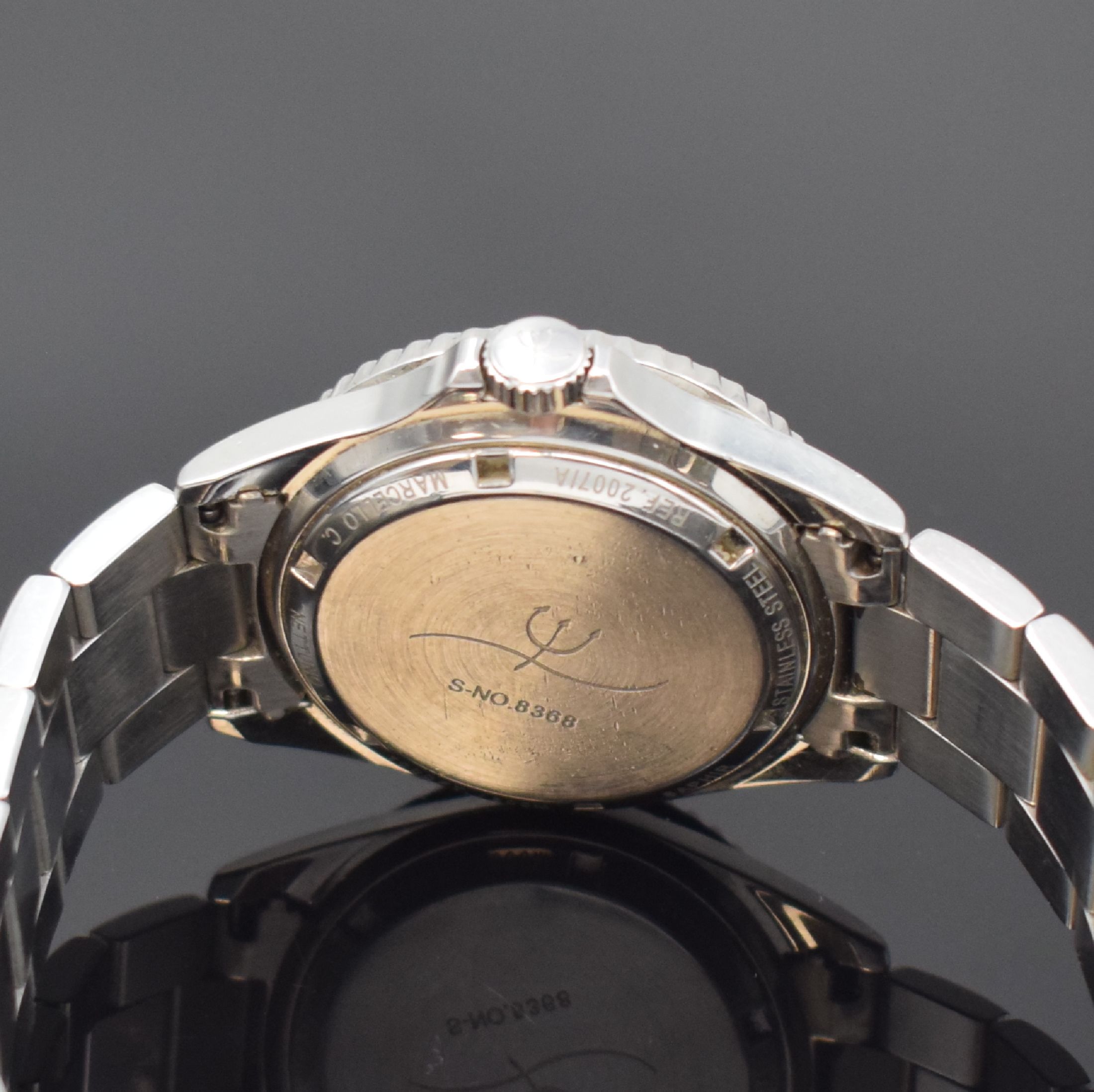 Detail d: MARCELLO C Herrenarmbanduhr Nettuno 3 in Stahl Referenz 2007/A, Schweiz um 2010, Automatik, orig. Gliederband m. Faltschl., Boden u. Krone verschr., ...
