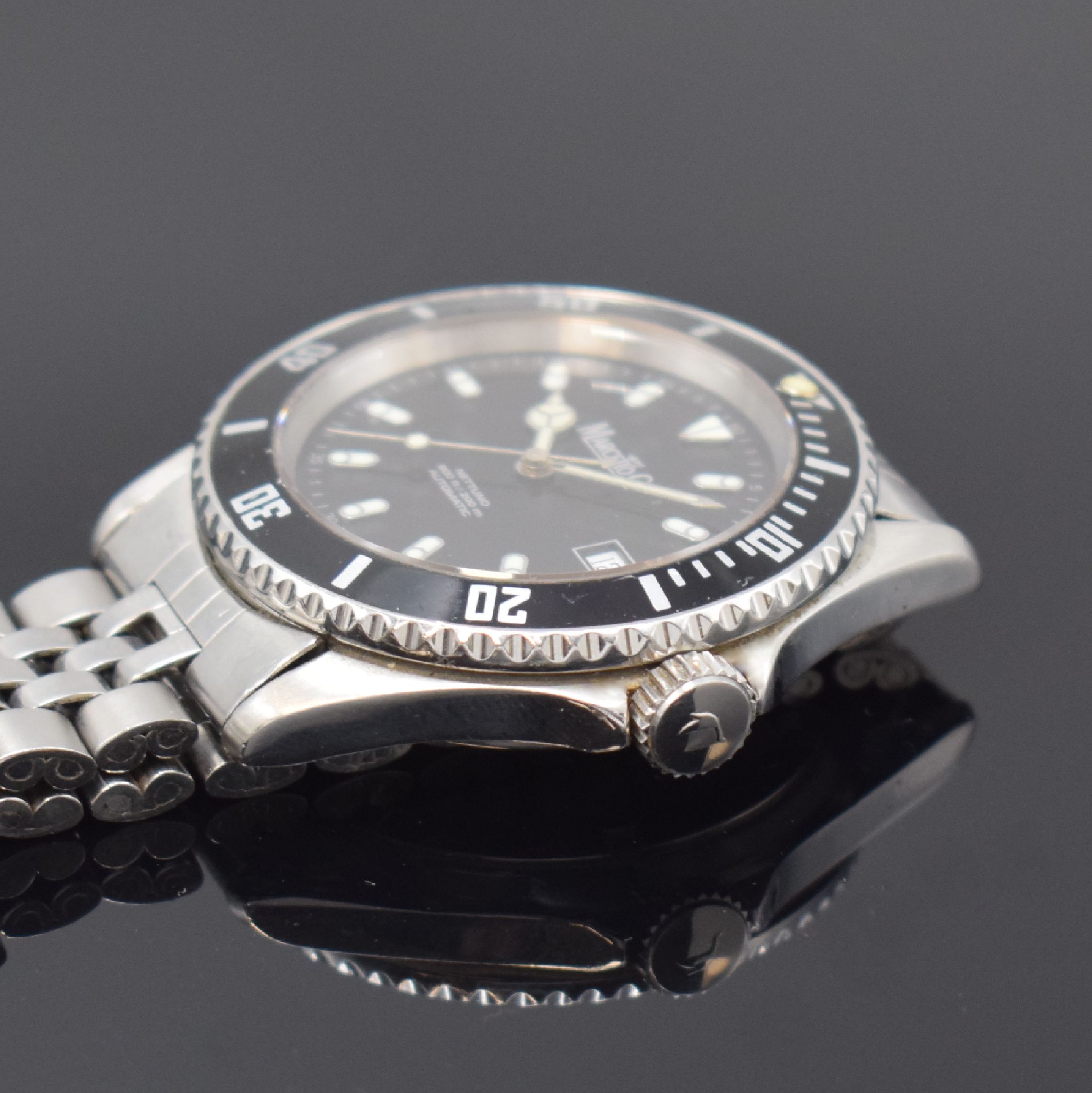 Detail b: MARCELLO C Herrenarmbanduhr Nettuno in Stahl Referenz 3253, Schweiz um 2000, Automatik, neutr. Gliederband m. Faltschl., Boden u. Krone verschr., ...