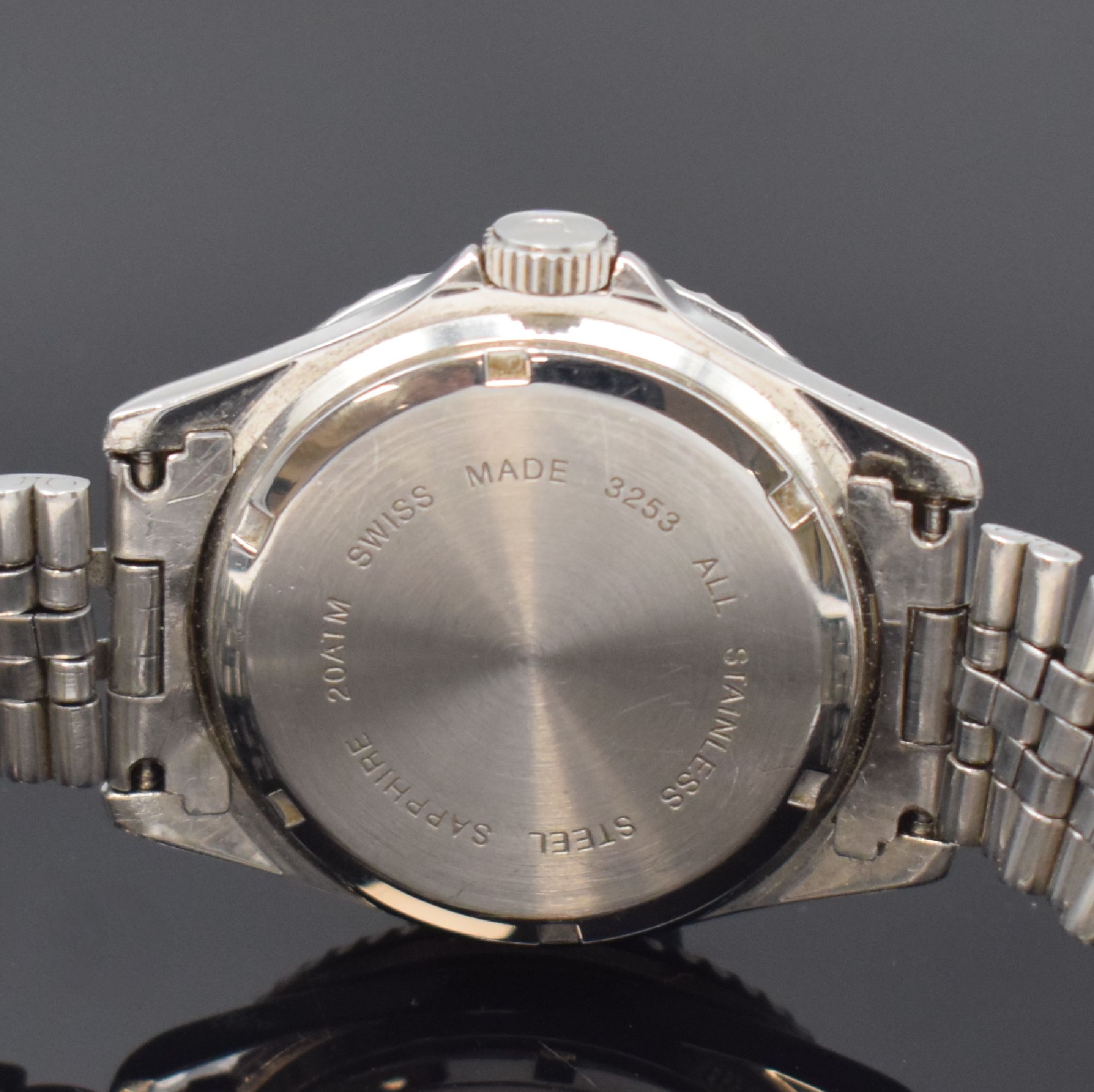 Detail c: MARCELLO C Herrenarmbanduhr Nettuno in Stahl Referenz 3253, Schweiz um 2000, Automatik, neutr. Gliederband m. Faltschl., Boden u. Krone verschr., ...
