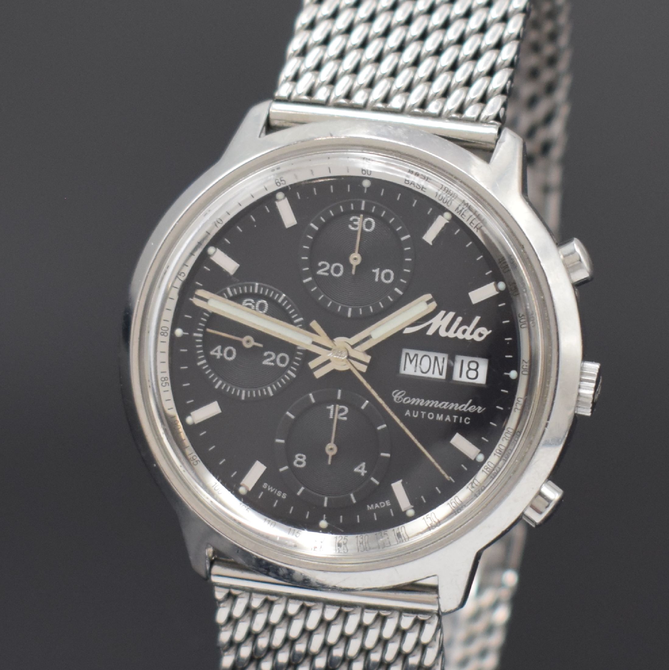 Detail a: MIDO Armbandchronograph Commander Serie Ocean Star Referenz 8885, Automatik, Schweiz um 2010, Edelstahl Monocoque-Geh. inkl. orig. Gliederband m. ...
