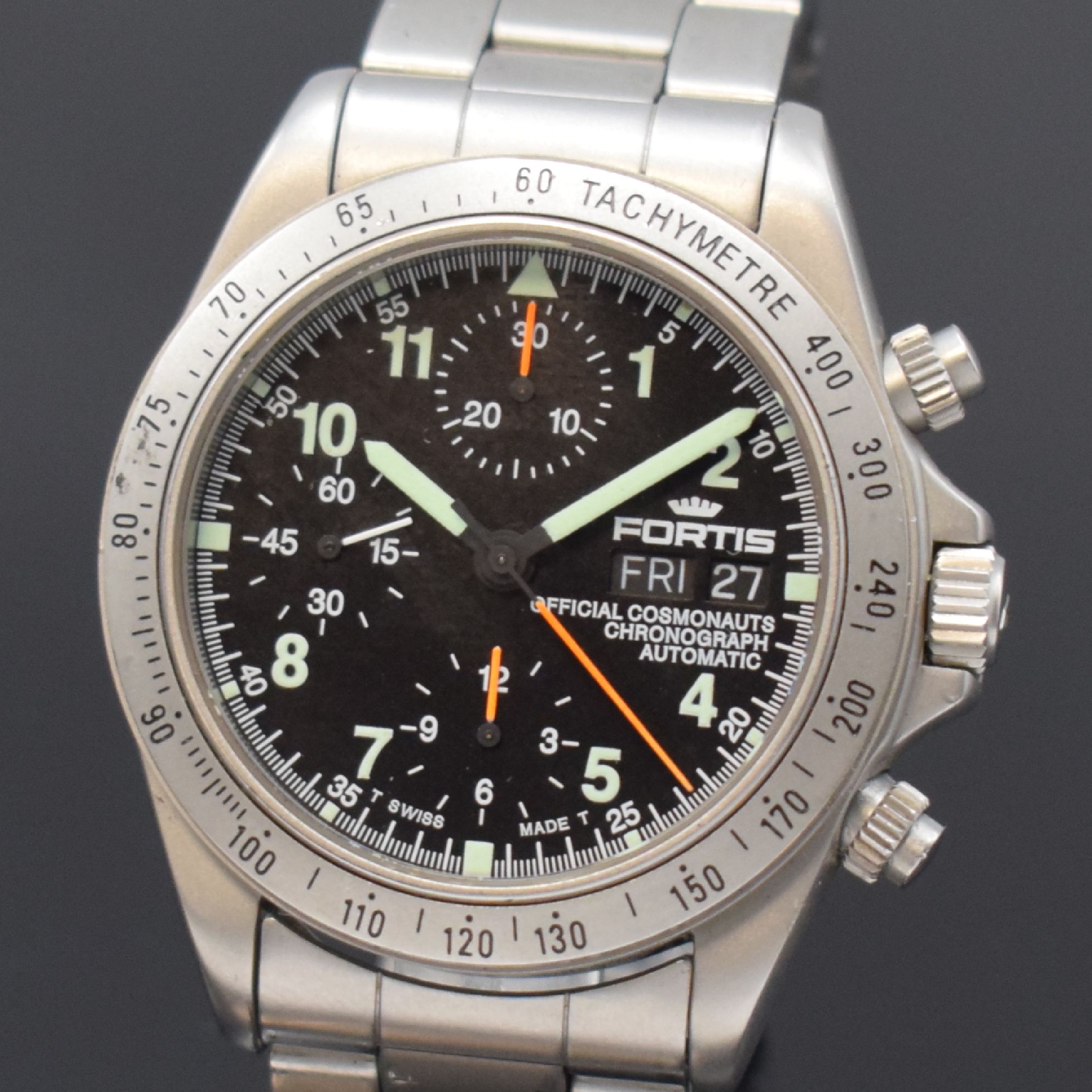 Detail a: FORTIS Official Cosmonauts Chronograph in Stahl Referenz 630.22.141, Schweiz um 1997, Automatik, matt. Geh., Boden, Krone u. Drücker verschr., ...