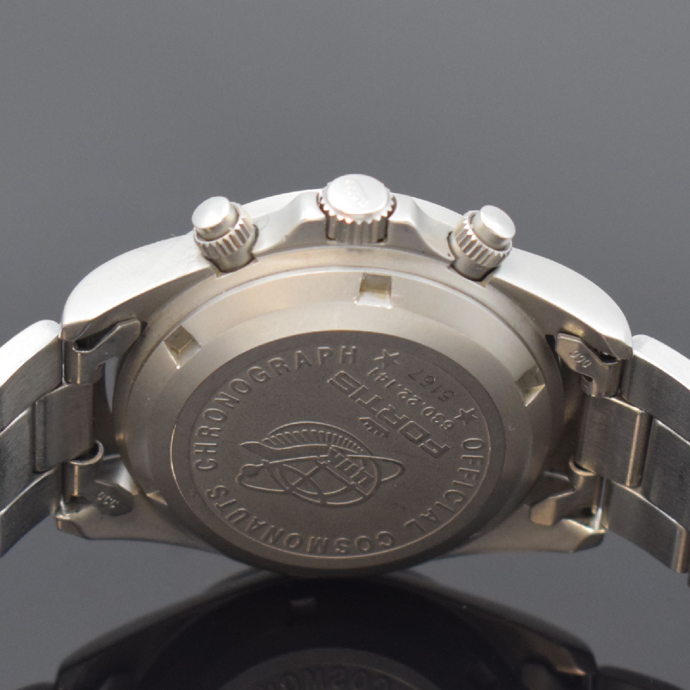 Detail d: FORTIS Official Cosmonauts Chronograph in Stahl Referenz 630.22.141, Schweiz um 1997, Automatik, matt. Geh., Boden, Krone u. Drücker verschr., ...