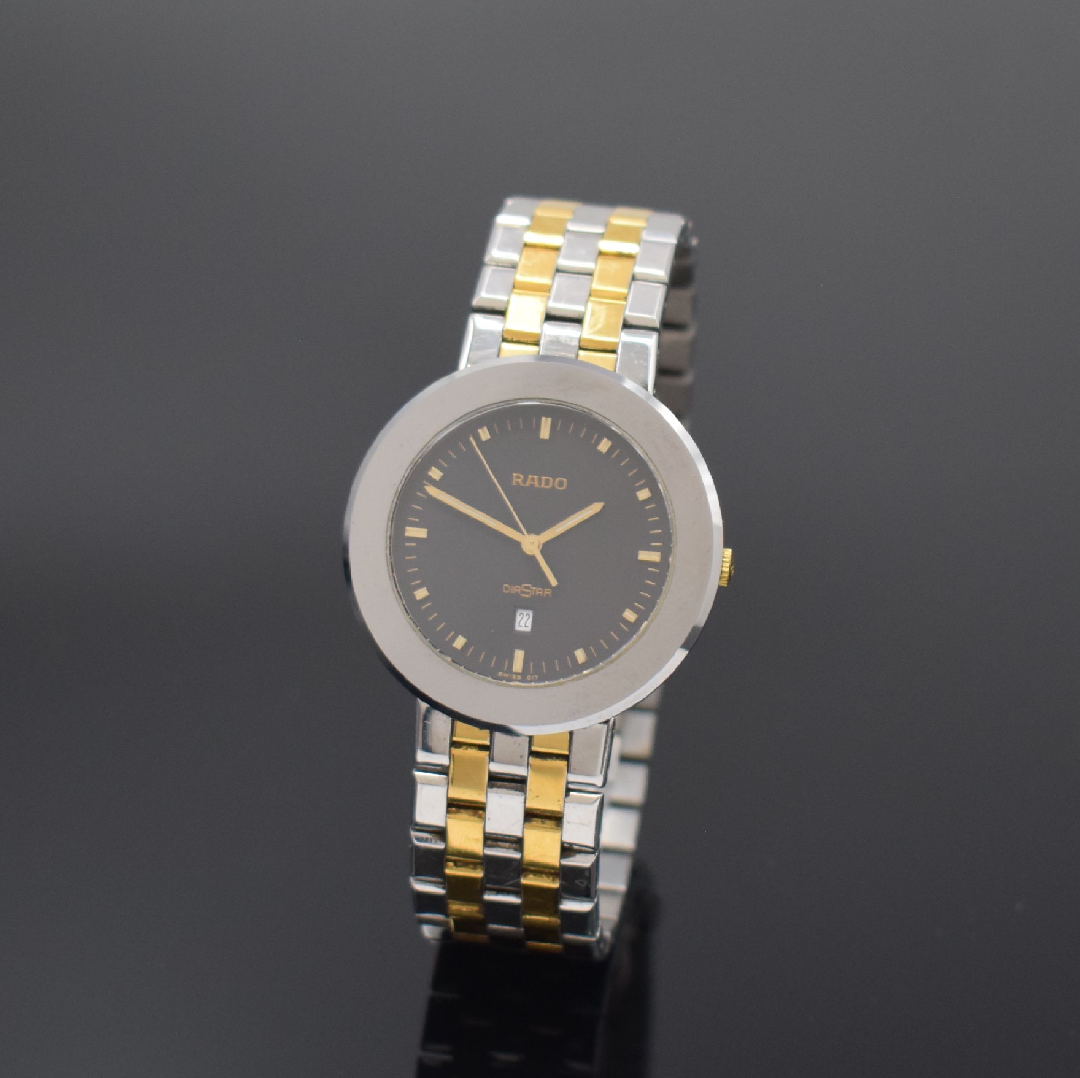RADO Diastar Herrenarmbanduhr in Stahl Referenz 152.0343.3, Schweiz um 2010, quarz, orig. Gliederband m. dopp. Faltschl., Boden aufgedr., schwarzes ...