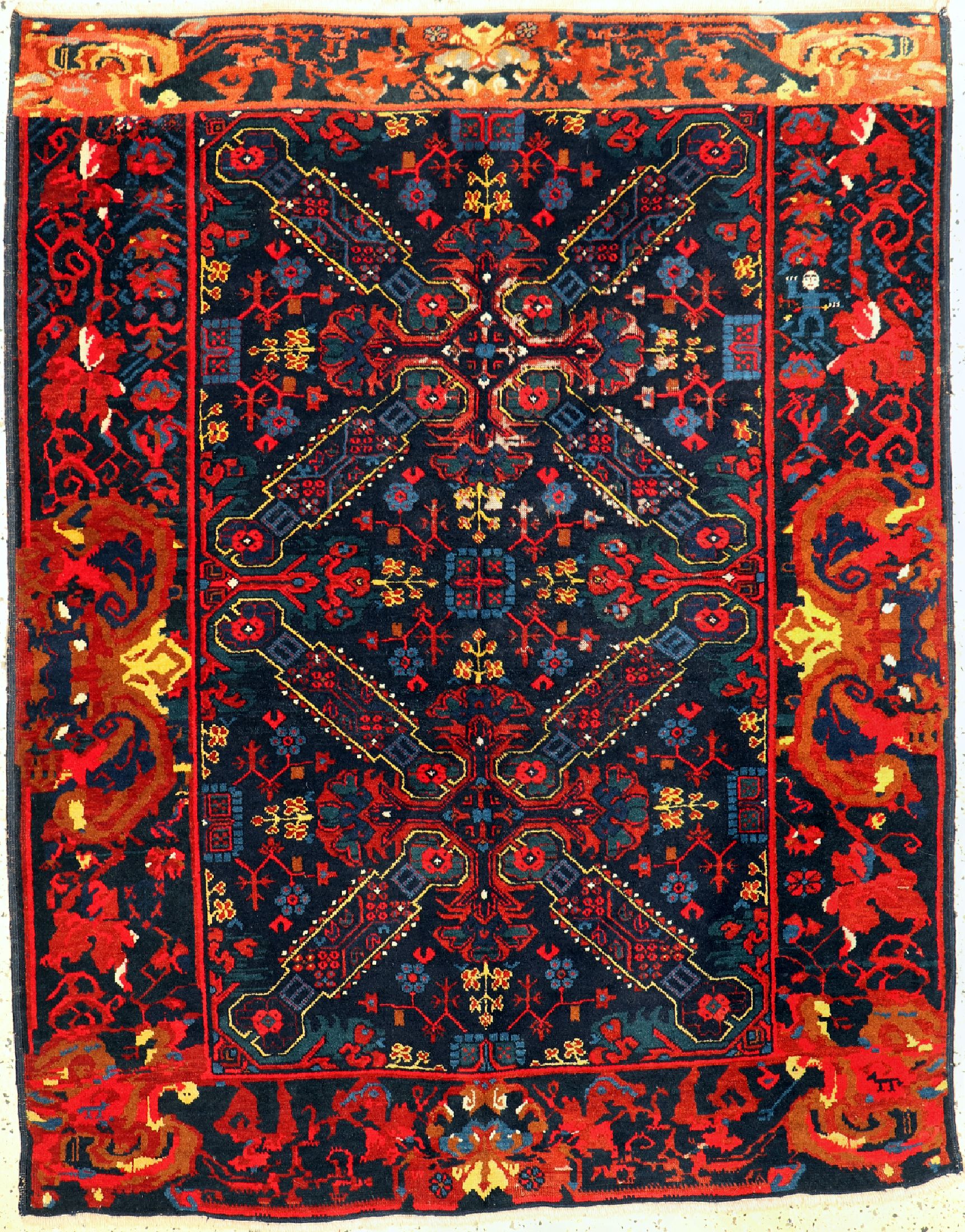 Seychur antik, Kaukasus, um 1900, Wolle aufWolle, ca. 177 x 140 cm, EHZ: 2, (Oxidiert)