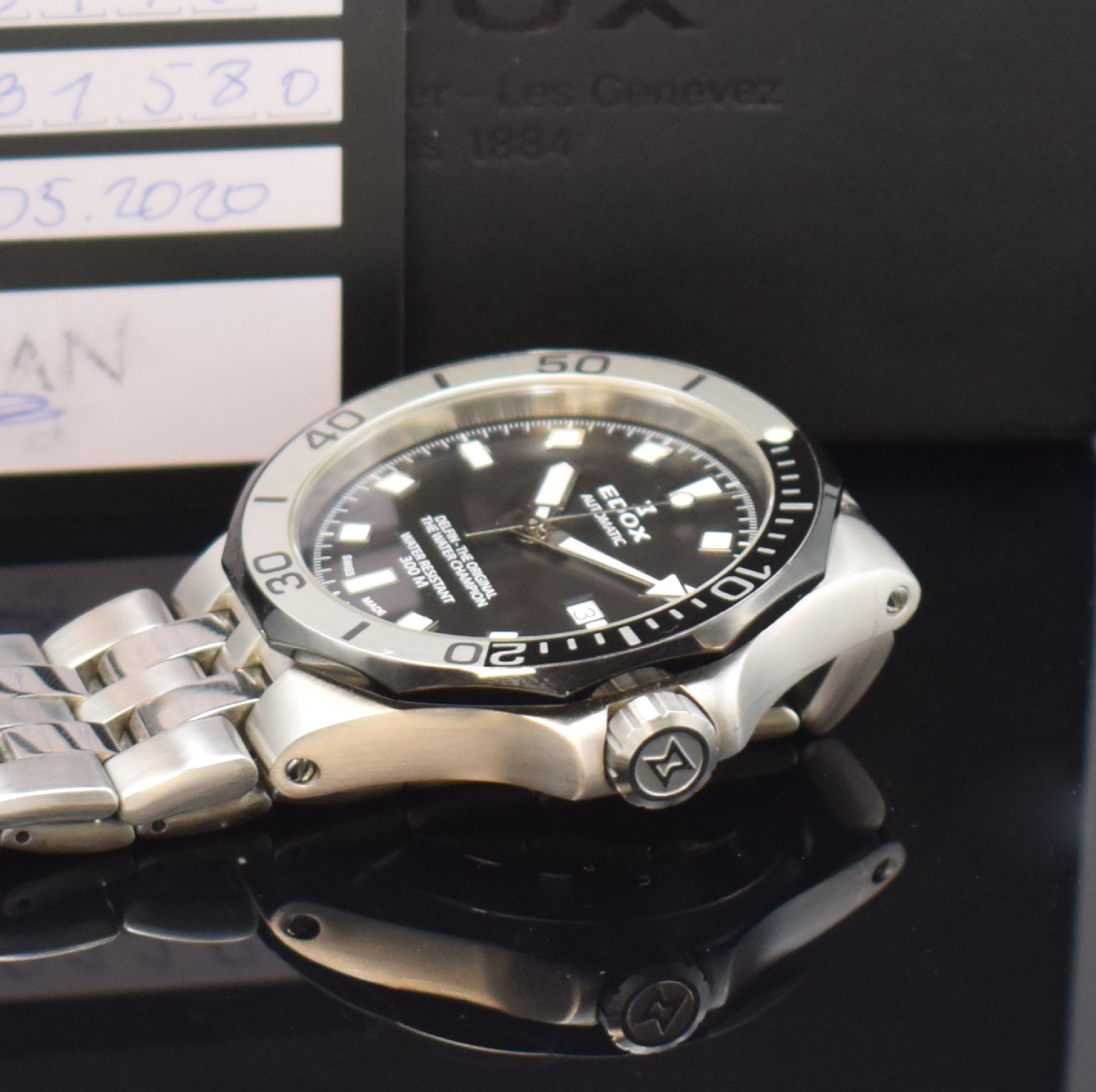 Detail b: EDOX Delfin Herrenarmbanduhr in Stahl Referenz 80110, Schweiz verk. lt. beil. Pap. 05/2020, Automatik, Gliederband m. dopp. Faltschl., Boden u. Krone ...