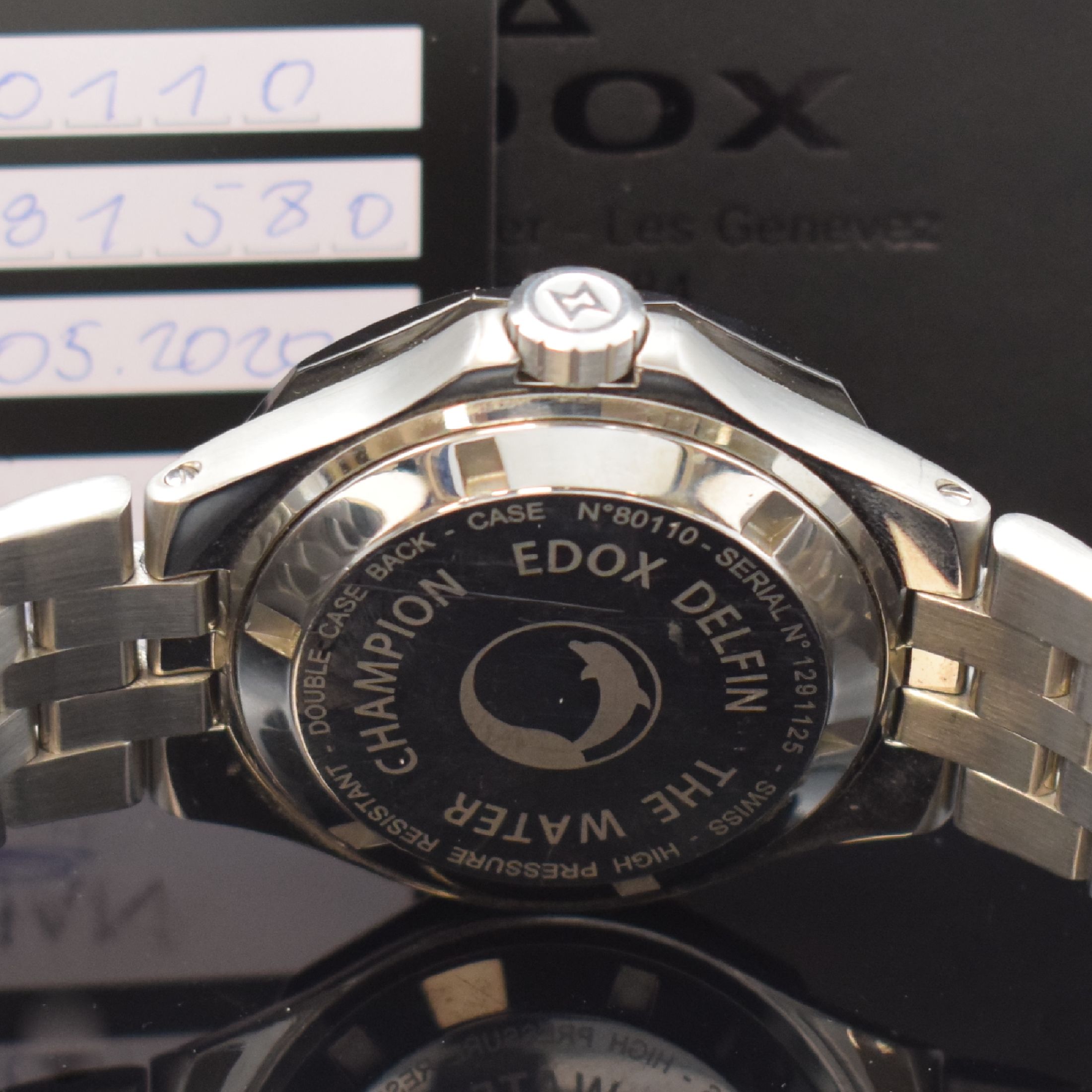 Detail c: EDOX Delfin Herrenarmbanduhr in Stahl Referenz 80110, Schweiz verk. lt. beil. Pap. 05/2020, Automatik, Gliederband m. dopp. Faltschl., Boden u. Krone ...