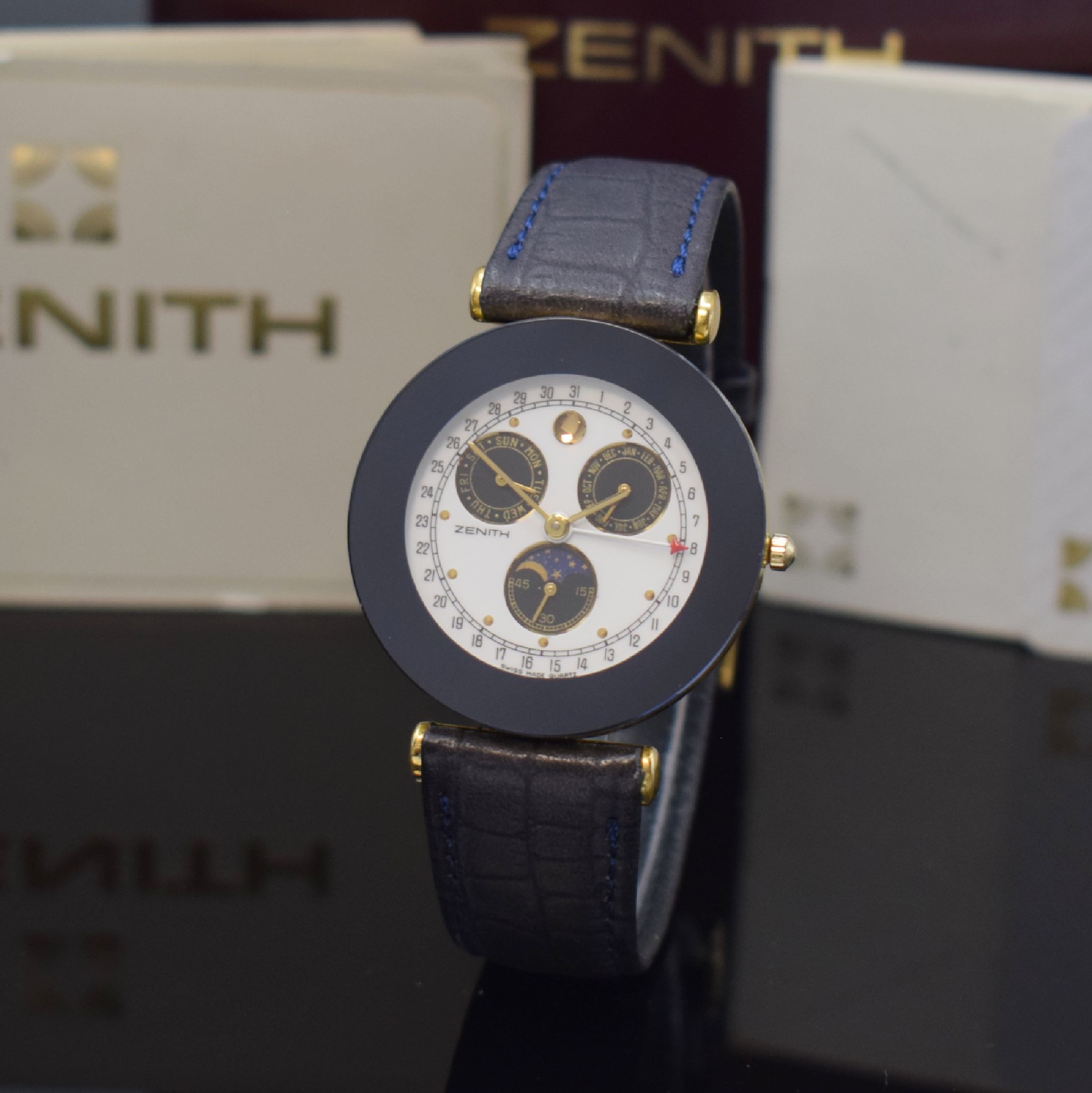 ZENITH Pacific Armbanduhr Referenz 27.2010.393 mit Vollkalender, Schweiz verk. lt. beil. Pap. 02/1995, quarz, verg. Geh., Stahlboden gedr., neutr. ...