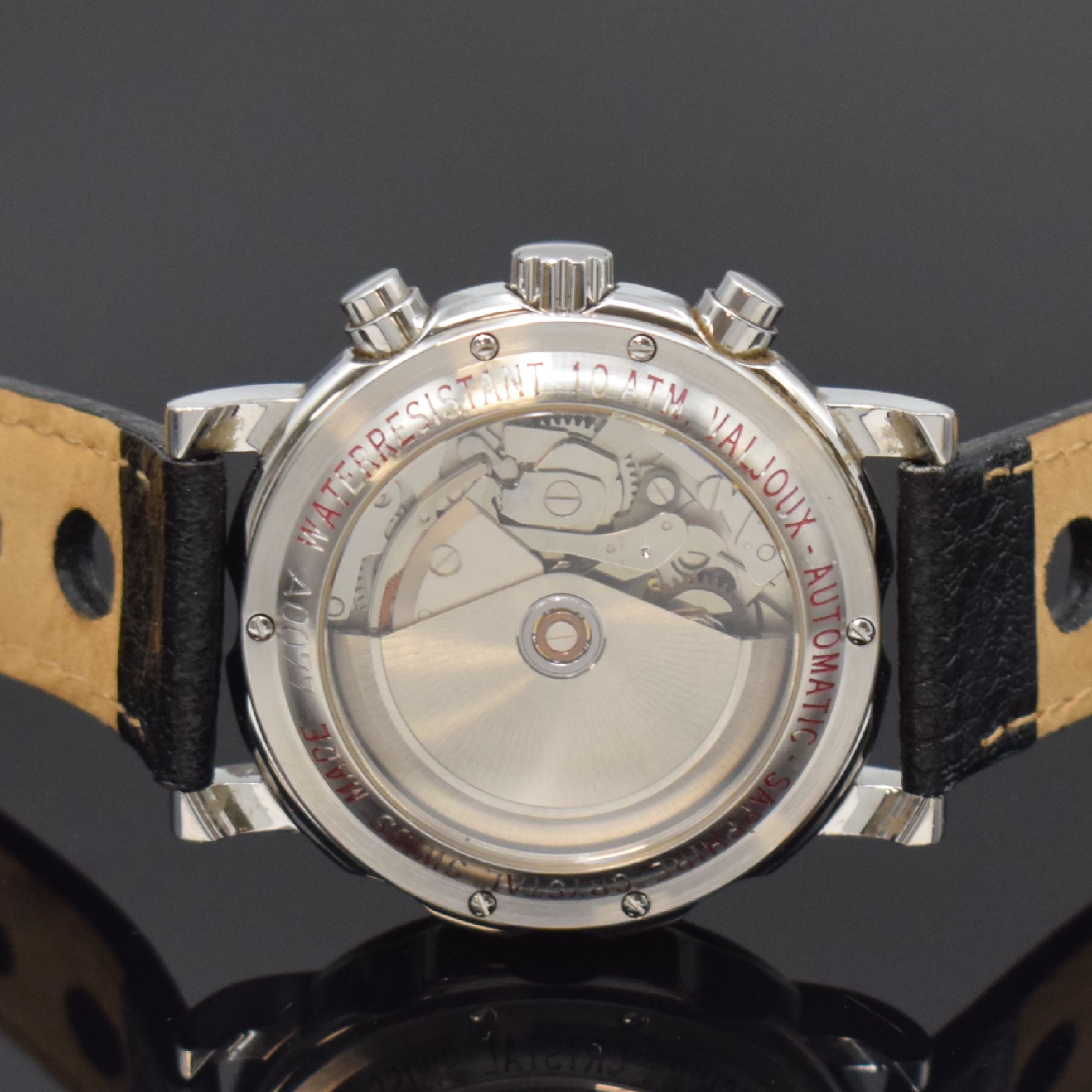 Detail c: MERCEDES BENZ Herrenarmbanduhr mit Chronograph in Stahl, Schweiz um 1990, Automatik, beids. vergl. Geh., Krone verschr., Boden 6- fach verschr., ...
