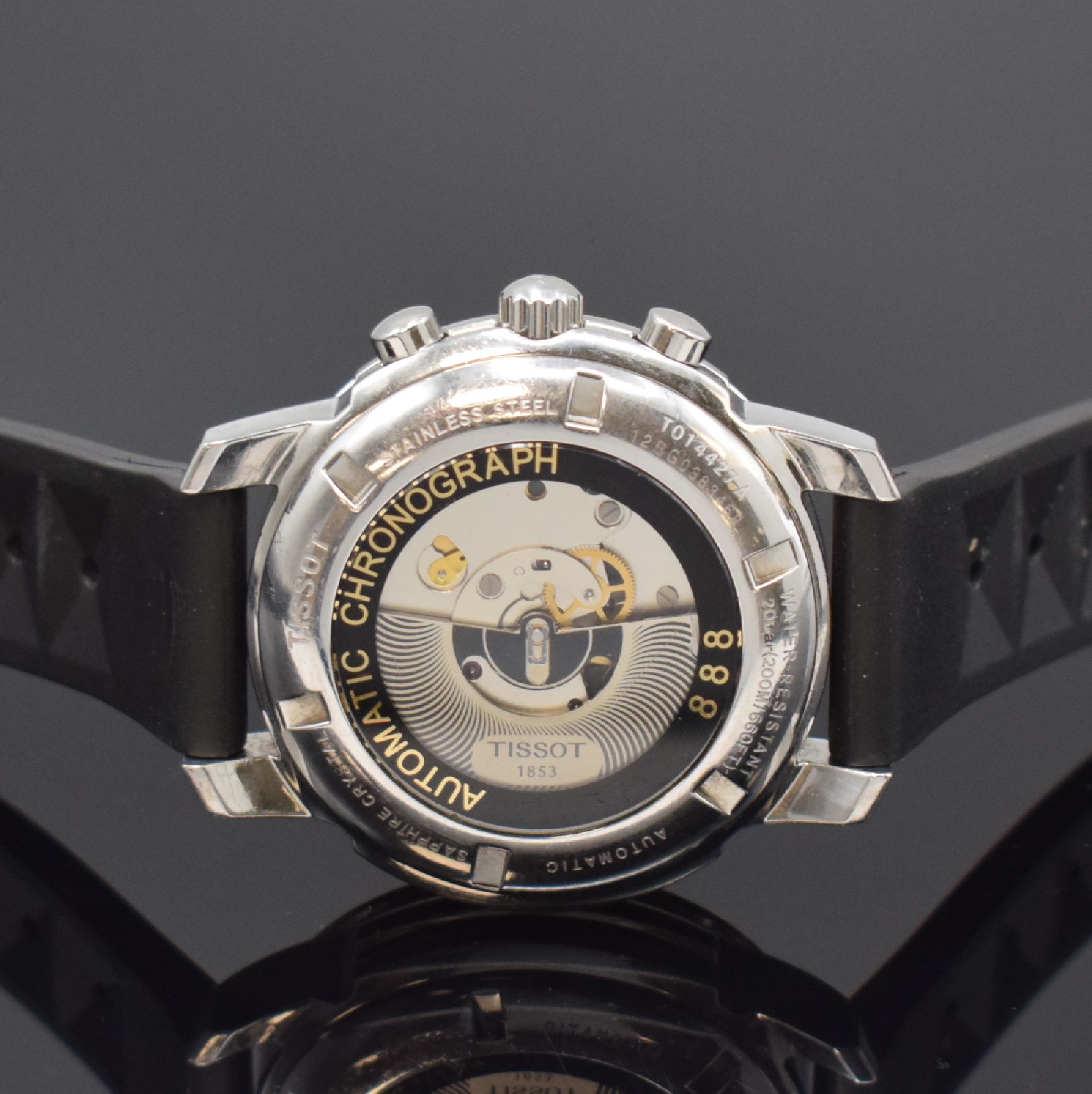 Detail c: TISSOT PRC 200 Herrenarmbanduhr mit Chronograph in Stahl Referenz T014427A, Schweiz um 2010, Automatik, beids. vergl. Geh., Saphirgl., Boden u. Krone ...