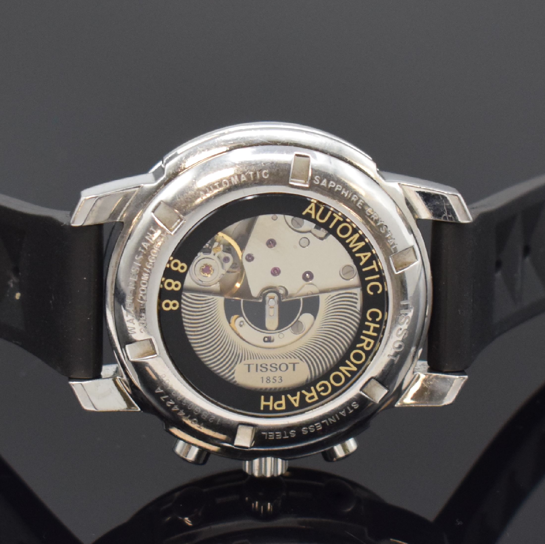 Detail d: TISSOT PRC 200 Herrenarmbanduhr mit Chronograph in Stahl Referenz T014427A, Schweiz um 2010, Automatik, beids. vergl. Geh., Saphirgl., Boden u. Krone ...