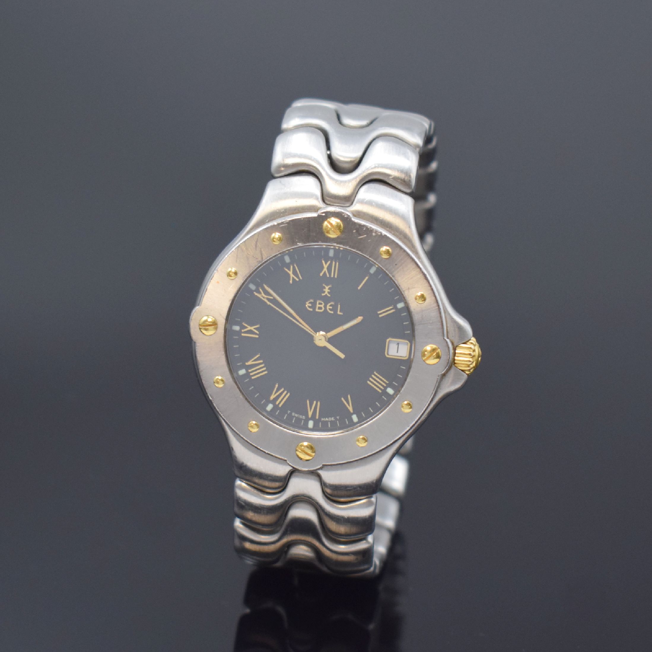 EBEL Herrenarmbanduhr Model Sportwave Referenz E6187631, Schweiz um 2005, quarz, Edelstahl/Gold komb. inkl. Gliederband m. dopp. Faltschl., Boden ...