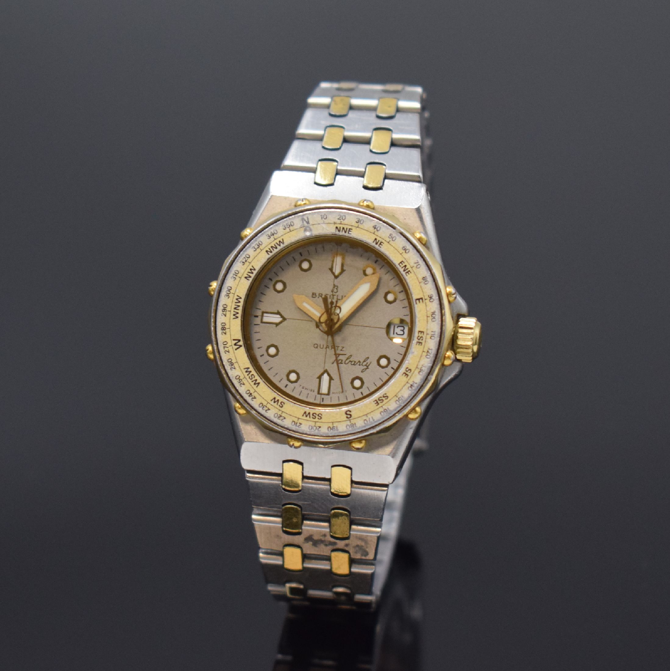 BREITLING Tabarly Damenarmbanduhr in Stahl/Gold, Schweiz um 1985, quarz, Boden geschr., orig. Gliederband m. Faltschl., verg. Lünette mit Windrose, ...