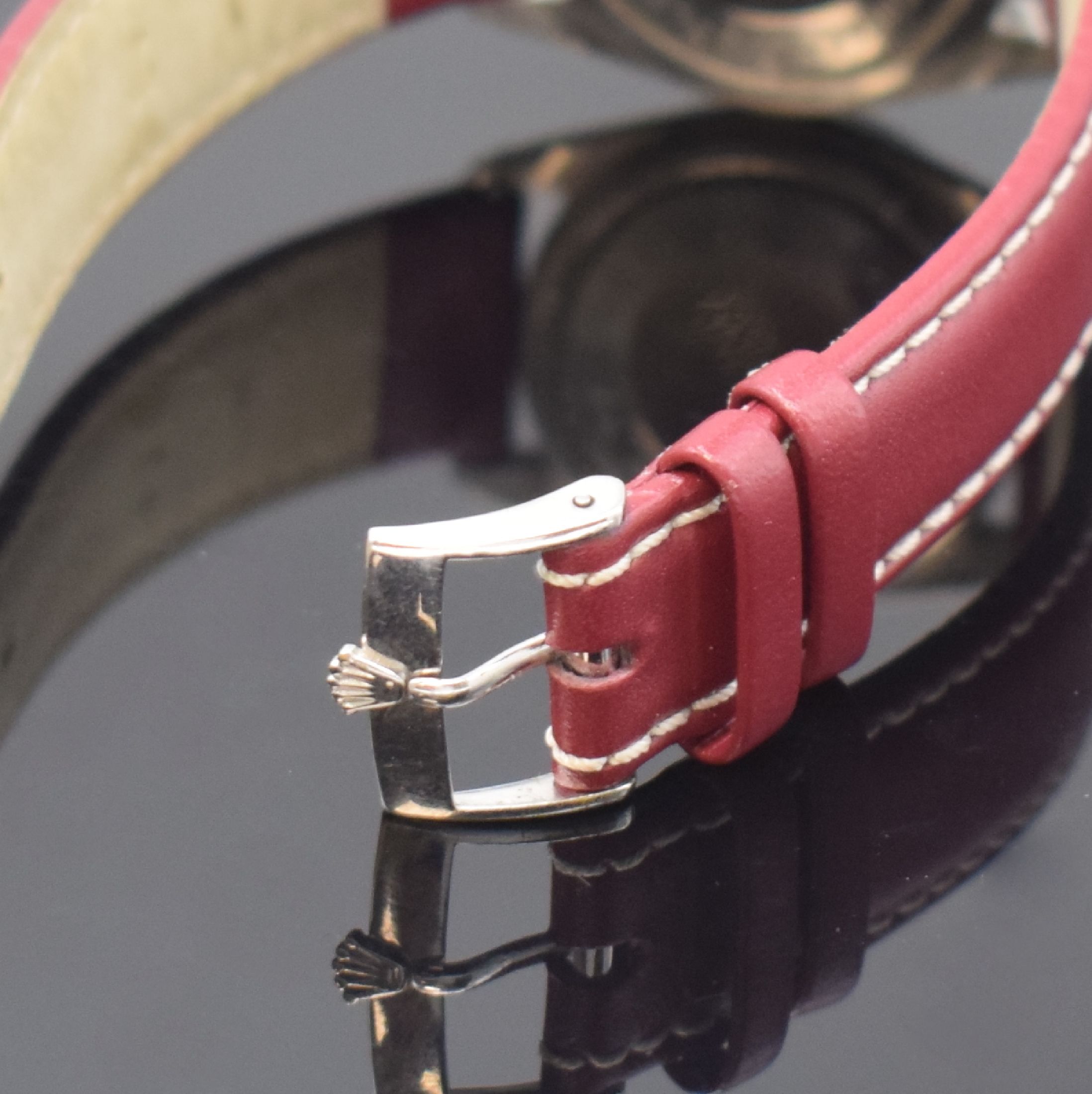 Detail b: TUDOR Prince Oysterdate Armbanduhr in Stahl Referenz 7965, Schweiz um 1960, Automatik, Rolex Geh., Boden u. Krone verschr., neutr. Lederband m. Rolex ...
