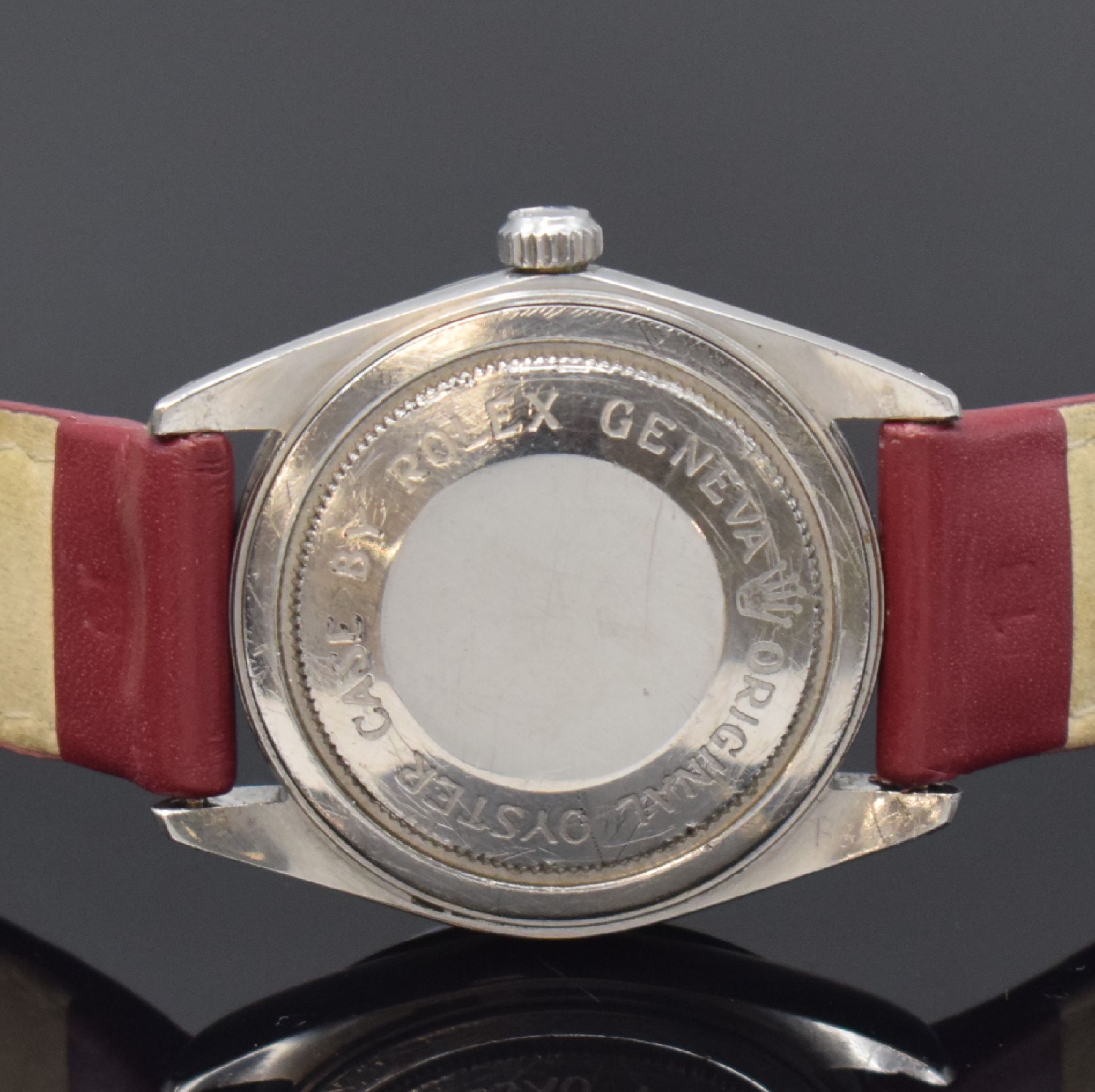 Detail d: TUDOR Prince Oysterdate Armbanduhr in Stahl Referenz 7965, Schweiz um 1960, Automatik, Rolex Geh., Boden u. Krone verschr., neutr. Lederband m. Rolex ...