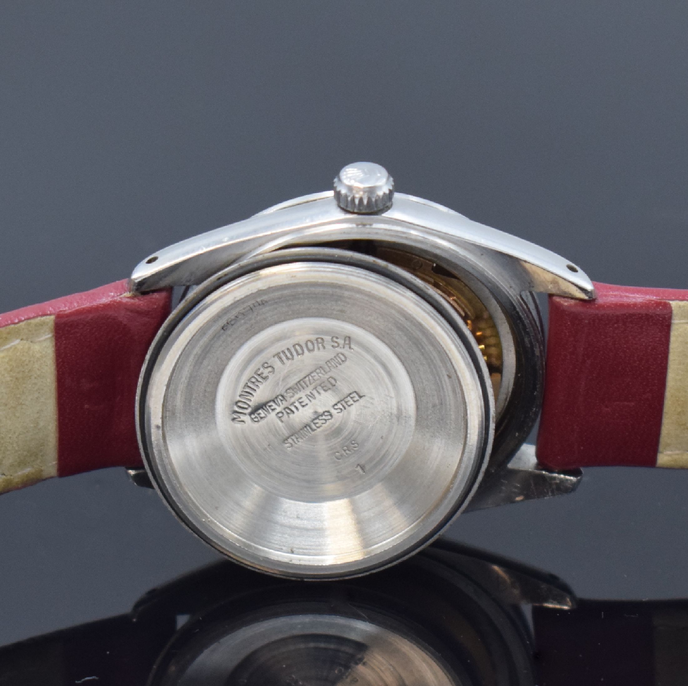 Detail g: TUDOR Prince Oysterdate Armbanduhr in Stahl Referenz 7965, Schweiz um 1960, Automatik, Rolex Geh., Boden u. Krone verschr., neutr. Lederband m. Rolex ...