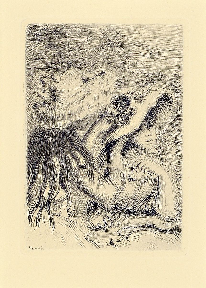Auguste Renoir, 1941 Limoges - 1919 Cagnes- sur-Mer, zwei Radierungen, 1. Sur la plage, a Berneval, 1982, ca. 13.5 x 9.5m, 2. Le Chapeau Epinglé (La ...