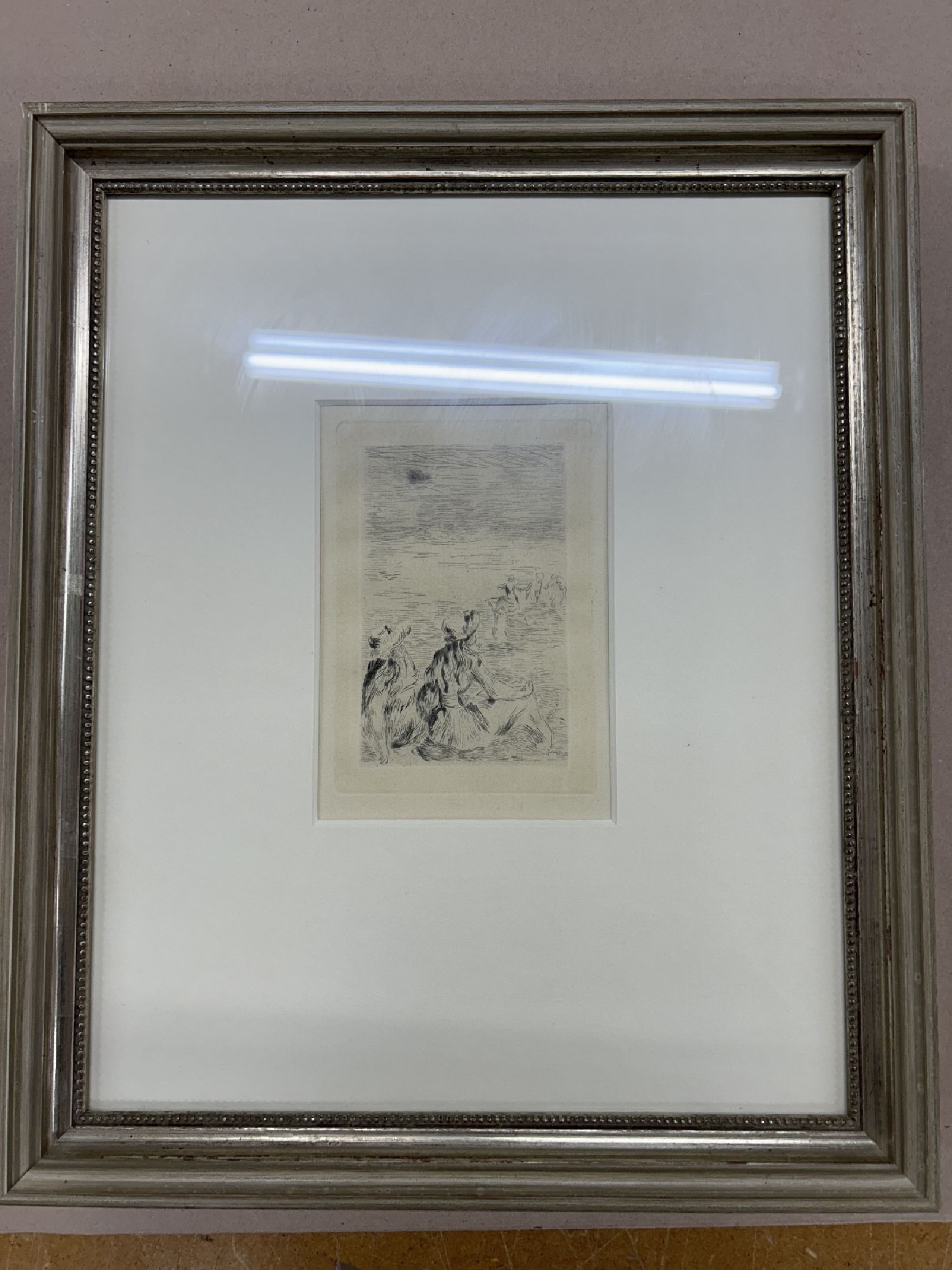 Detail b: Auguste Renoir, 1941 Limoges - 1919 Cagnes- sur-Mer, zwei Radierungen, 1. Sur la plage, a Berneval, 1982, ca. 13.5 x 9.5m, 2. Le Chapeau Epinglé (La ...