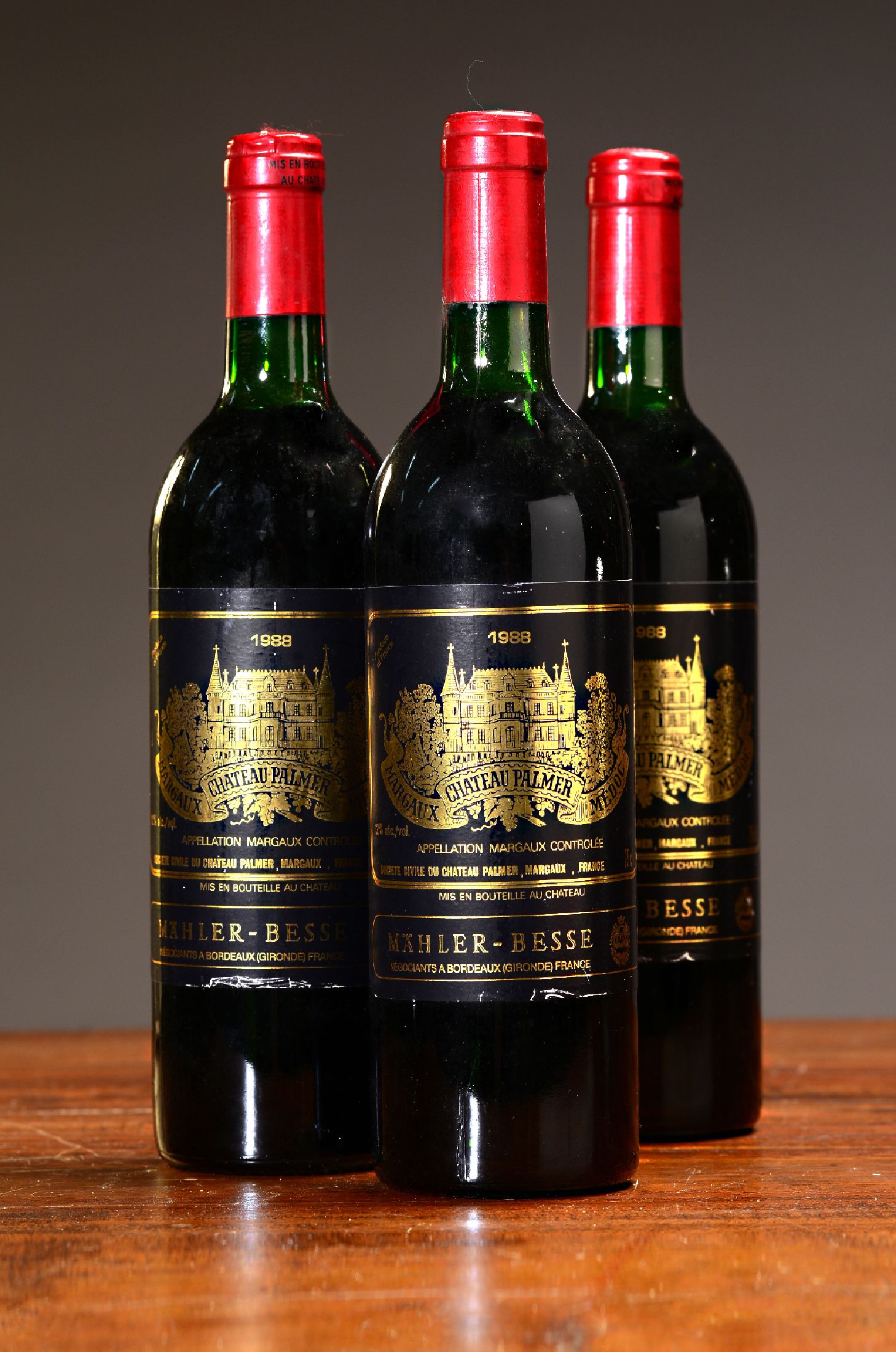 3 Fl. 1988 Chateau Palmer, Margaux, Mähler-Besse, 12.5% vol., 75cl, Upper Mid Shoulder, nicht verkostet