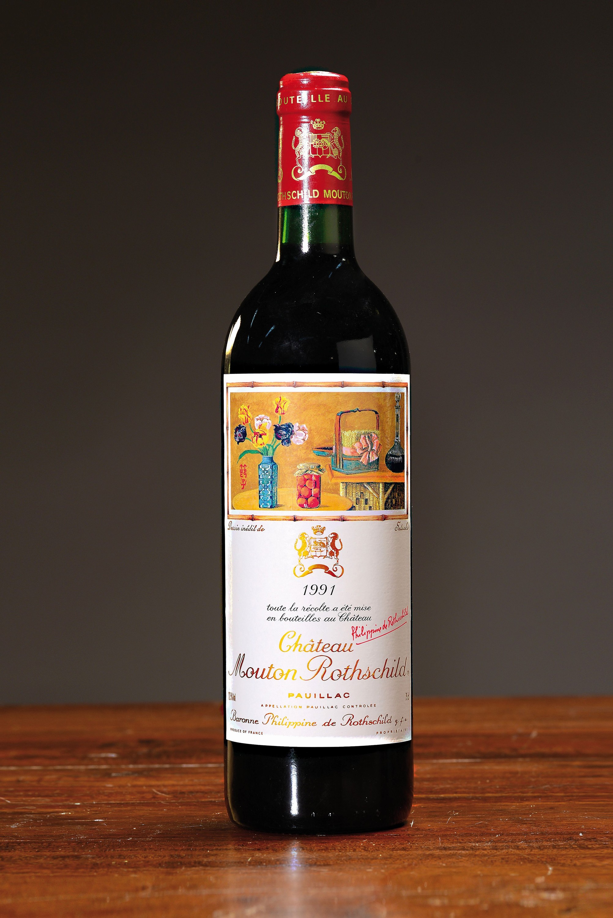 1 Fl. 1991 Chateau Mouton Rothschild, Pauillac mit Künstleretikett von Setsuko, 12.5 % vol., 75cl, Top Shoulder, nicht verkostet